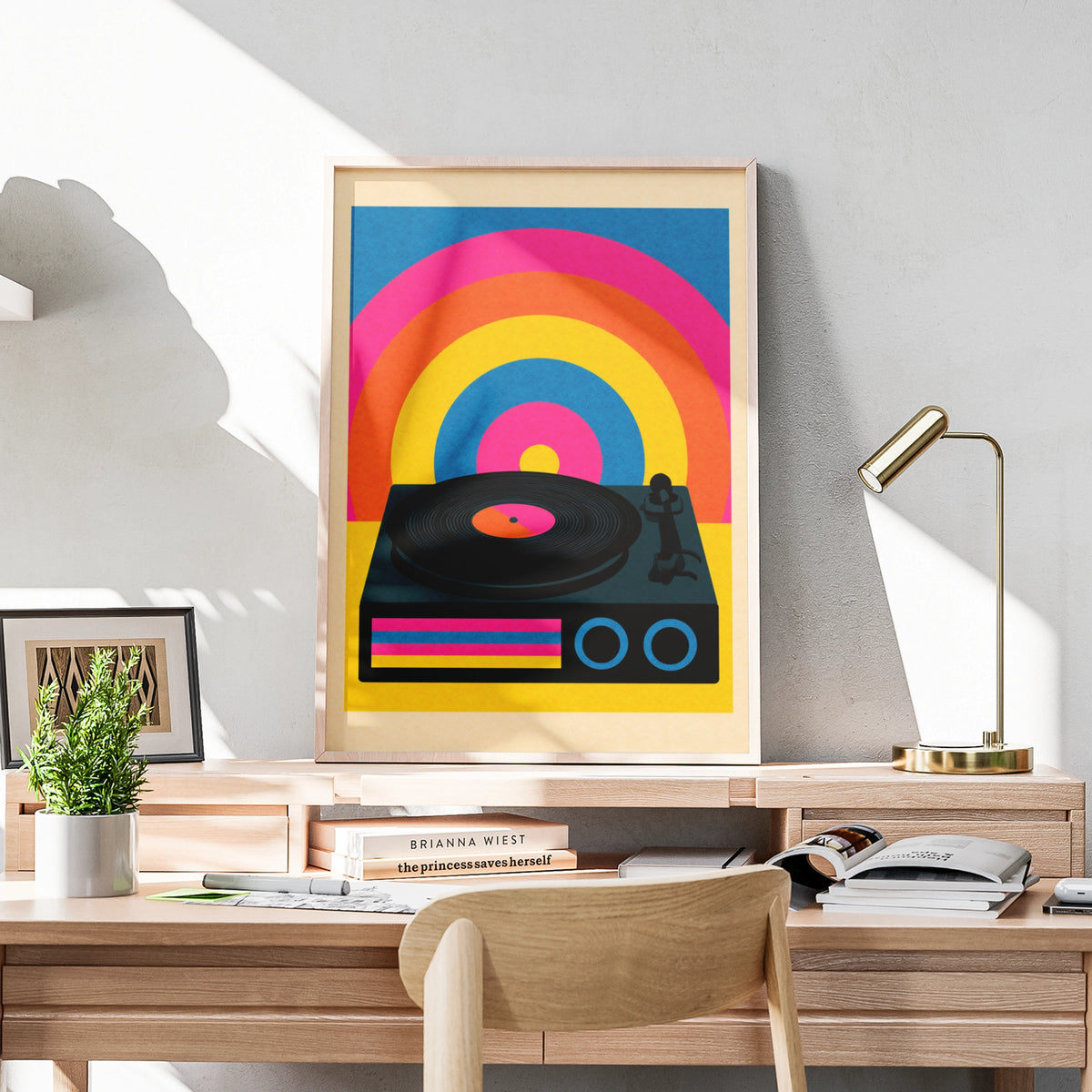 Retro Vinyl Record Player Poster, 70s Rainbow Art Print, Colourful Music Wall Art