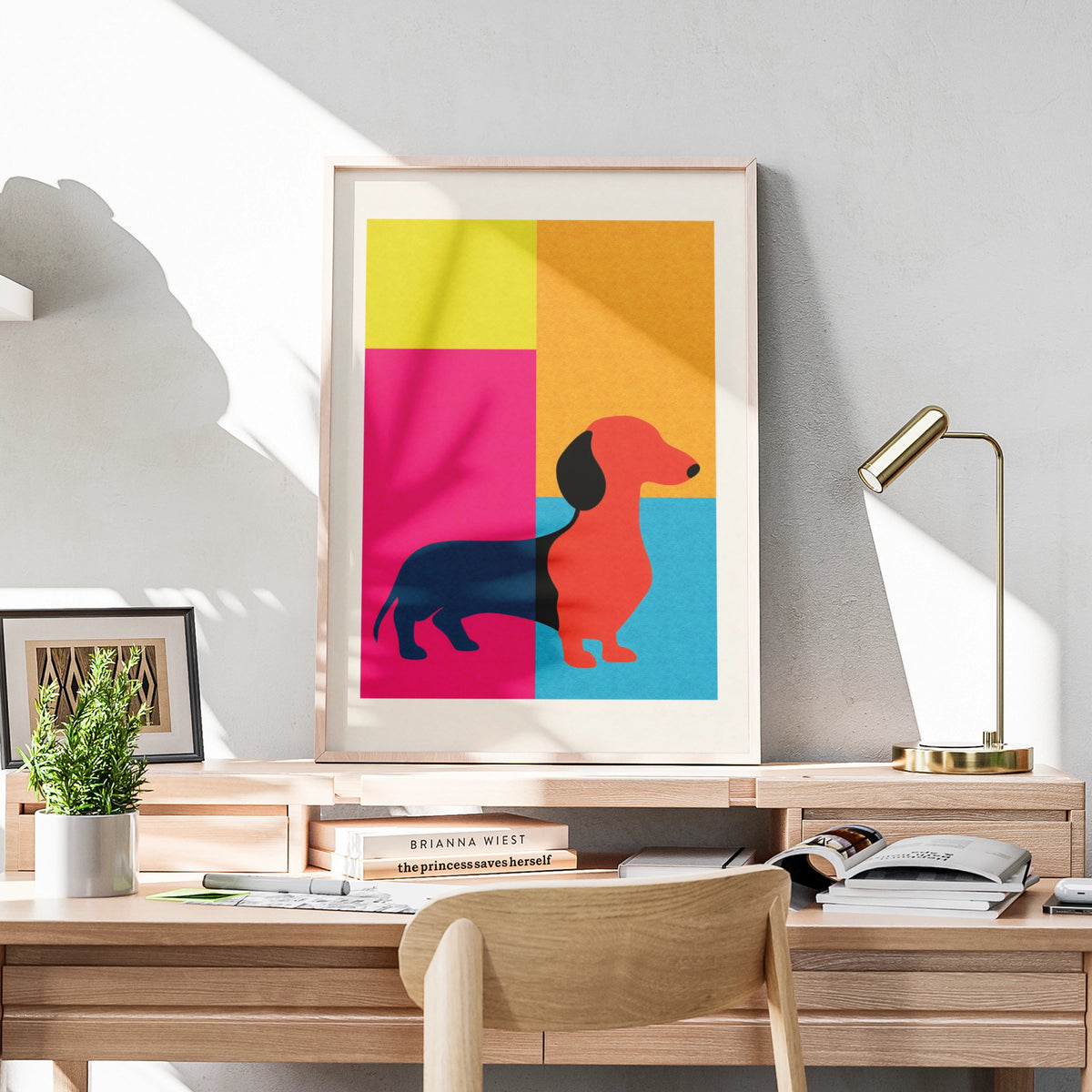 Dachshund Pop Art Poster, Bold Colourful Sausage Dog Print, Modern Dog Wall Art
