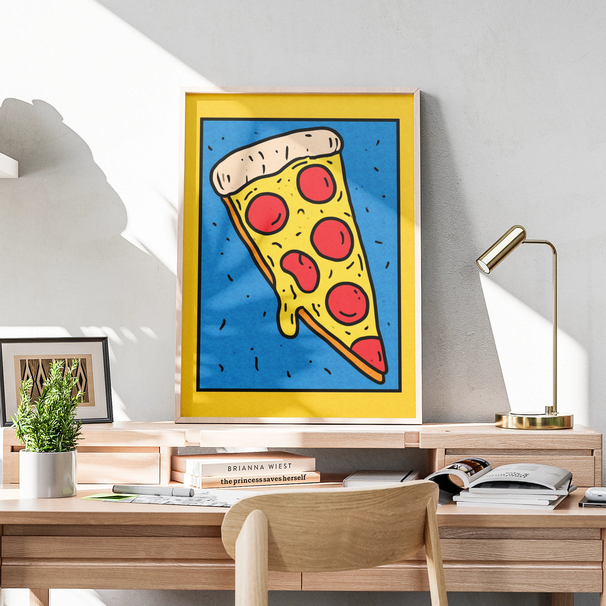 Pizza Slice Poster, Pop Art Print, Pepperoni Wall Art, Bold Colourful Kitchen Decor