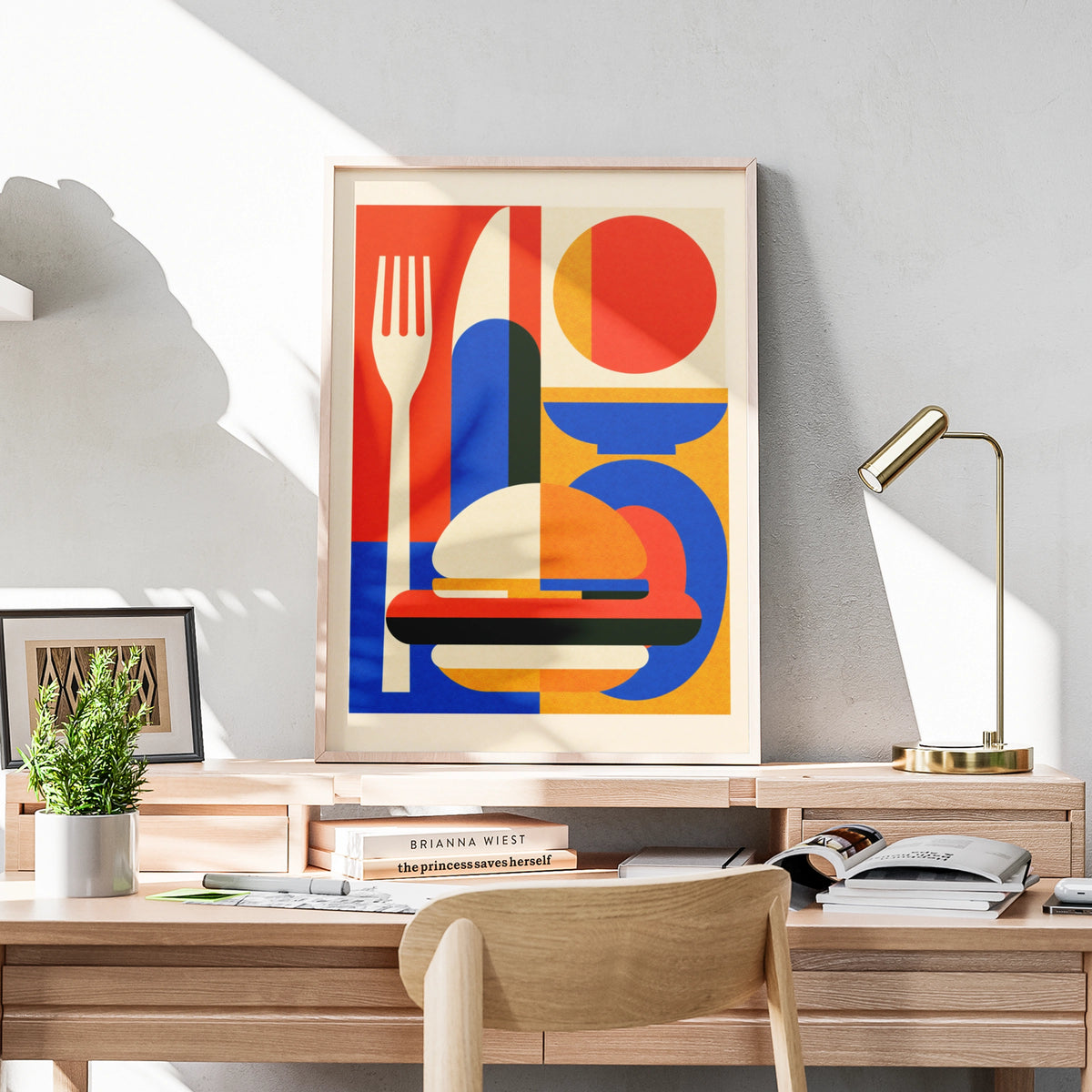 American Diner Poster, Retro Food Wall Art, Bold Geometric Print, Kitchen Decor
