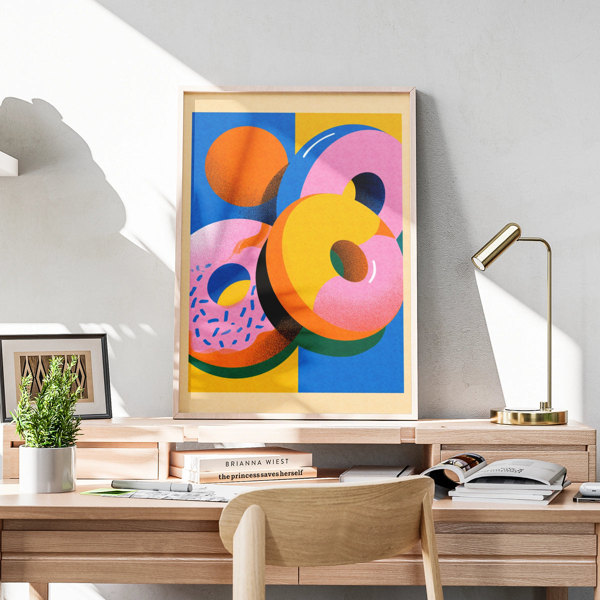 Donut Wall Art, Colourful Food Poster, Bold Retro Kitchen Print, Pink Blue Yellow Decor