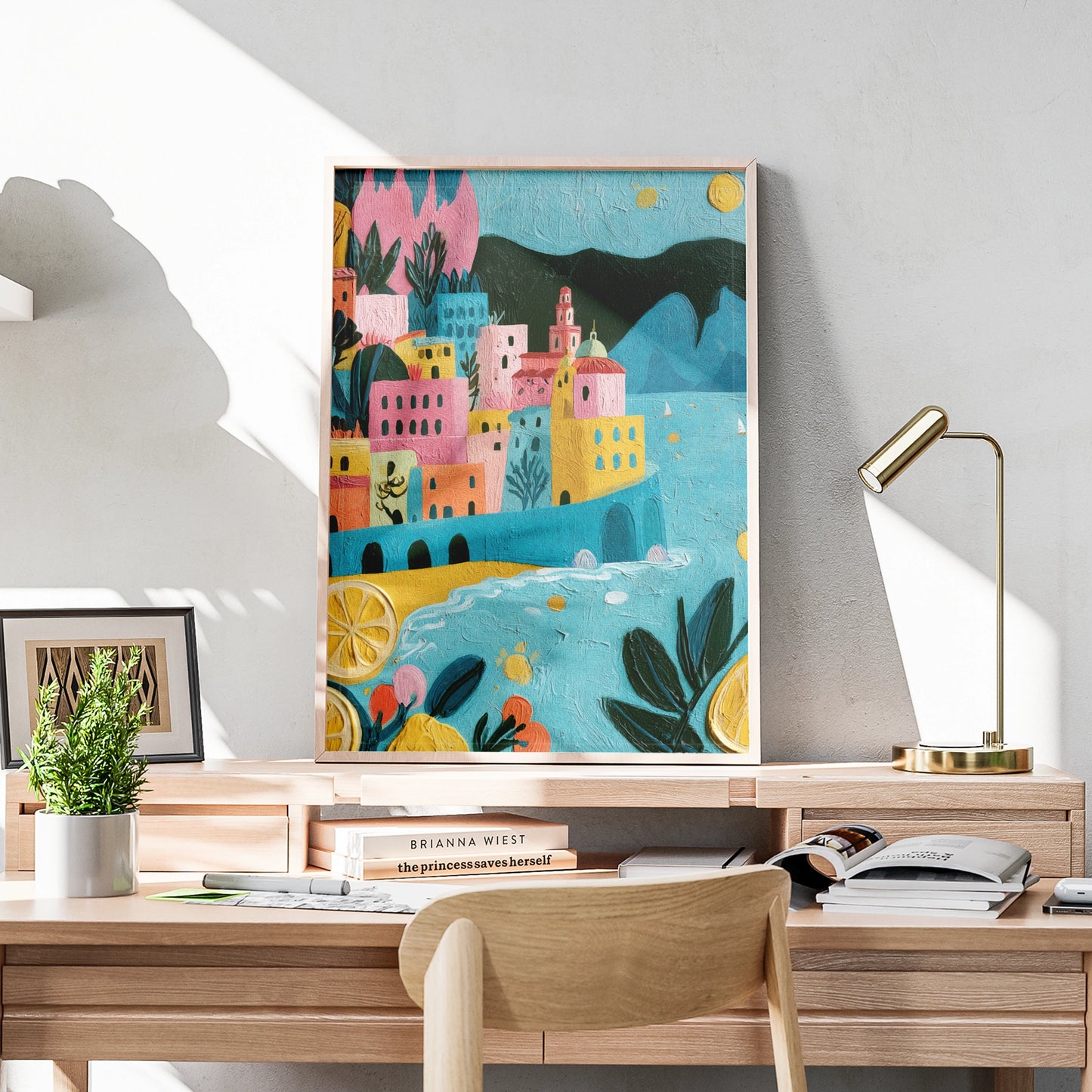 Amalfi Coast Italy Poster, Colourful Italian Village Wall Art, Mediterranean Print