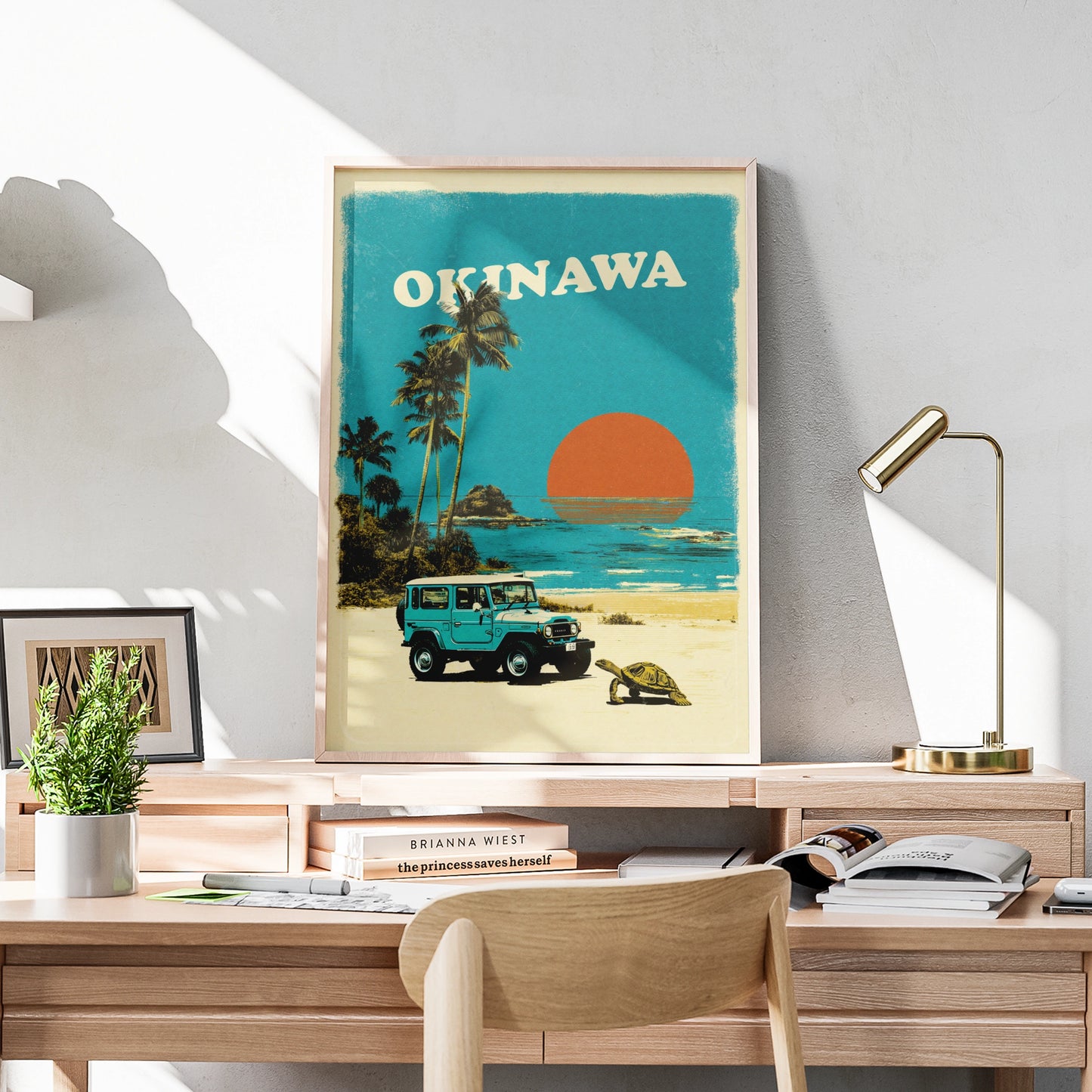 Okinawa Japan Retro Travel Poster, Vintage Beach Wall Art, Sunset 4x4 Print