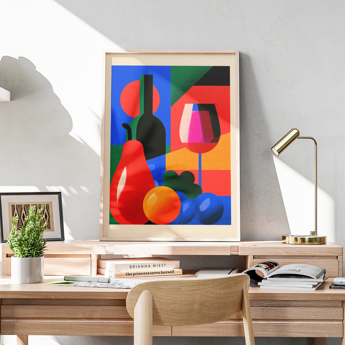 Retro Tapas Wine Poster, Bold Colourful Still Life Wall Art, Kitchen Bar Print