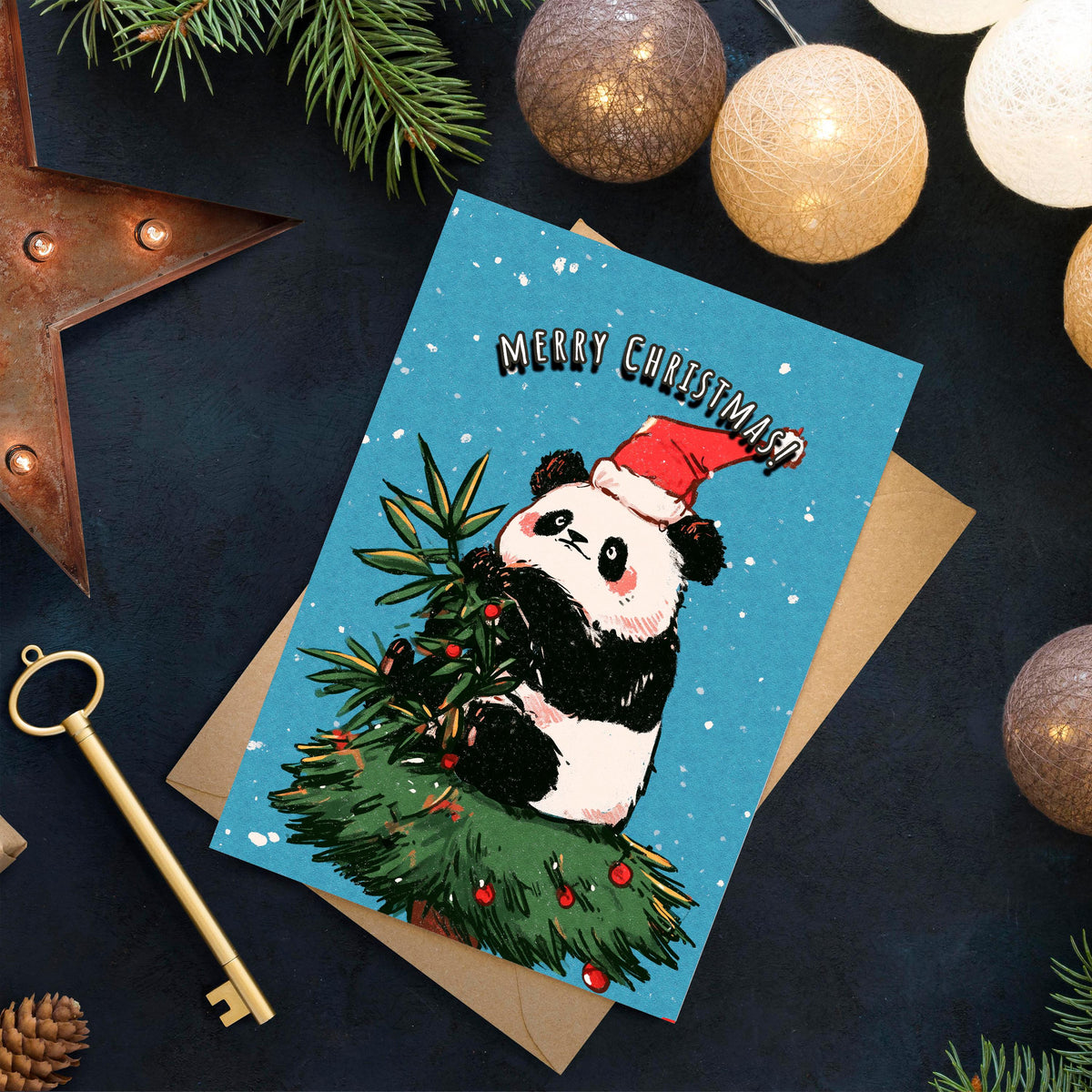 Panda Christmas Card, Cute Panda Xmas Card, Kawaii Christmas Card, Panda Holiday Greeting, Cute Animal Christmas Gift