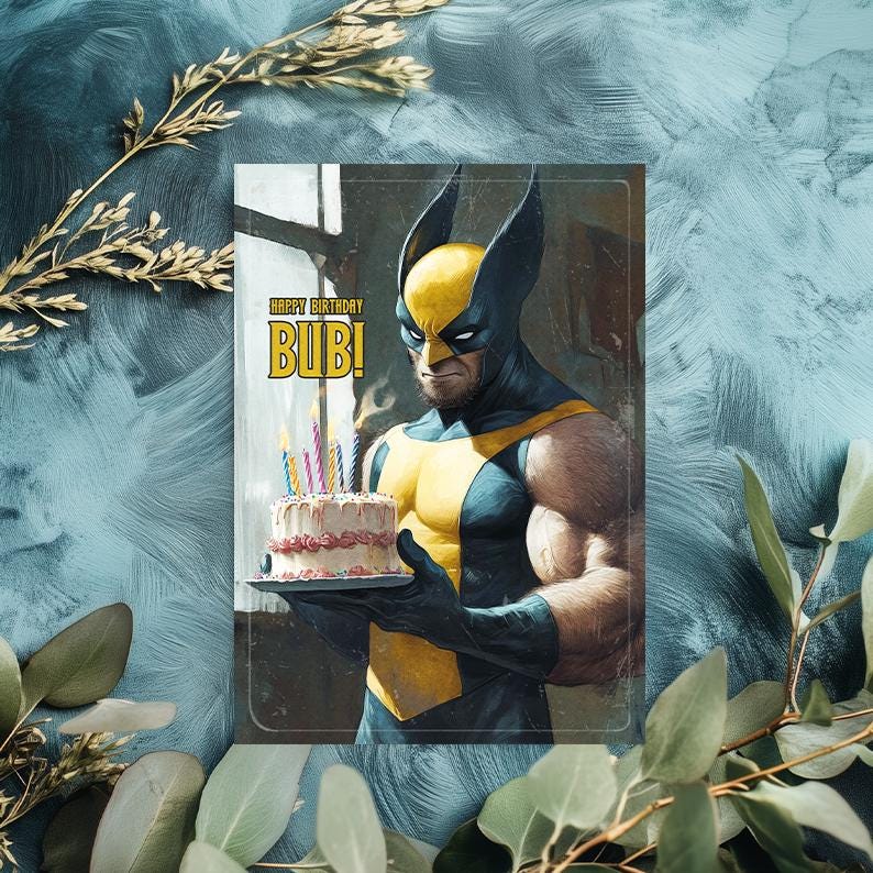Funny Wolverine Birthday Card: Superhero Greeting Card