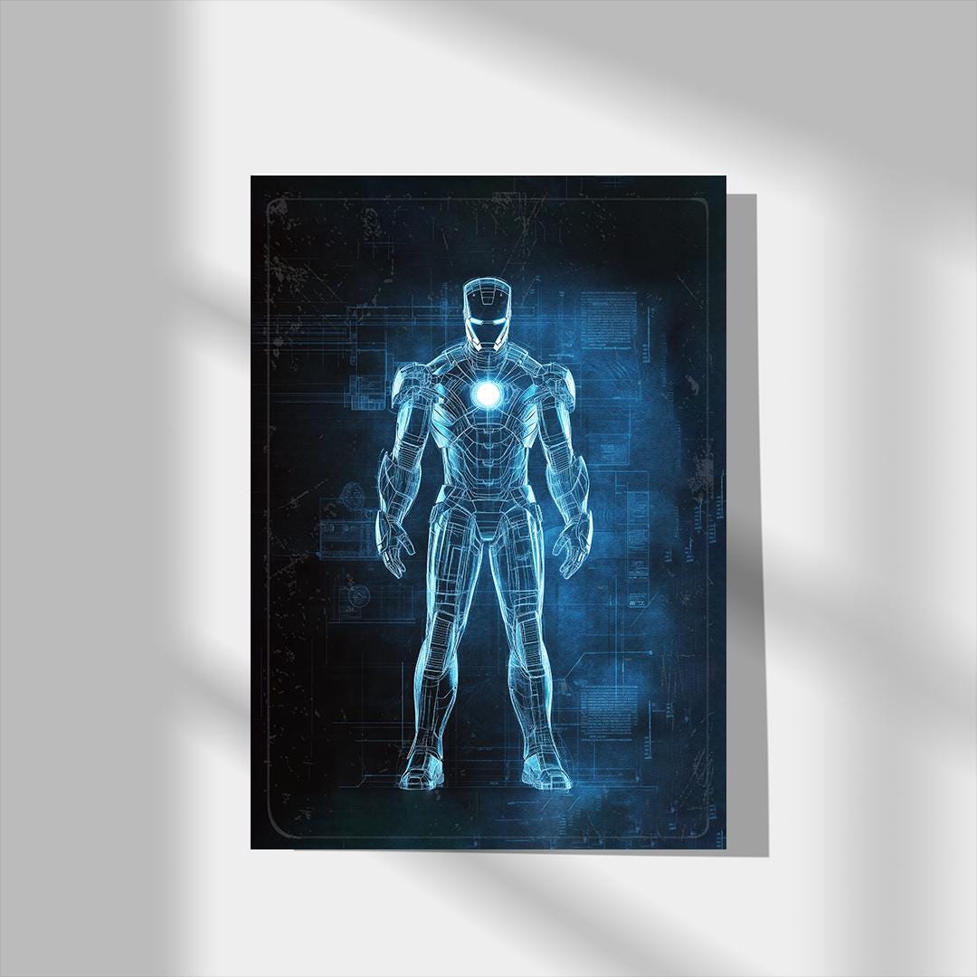 Iron Man Blueprint Poster, Avengers Comic Book Print