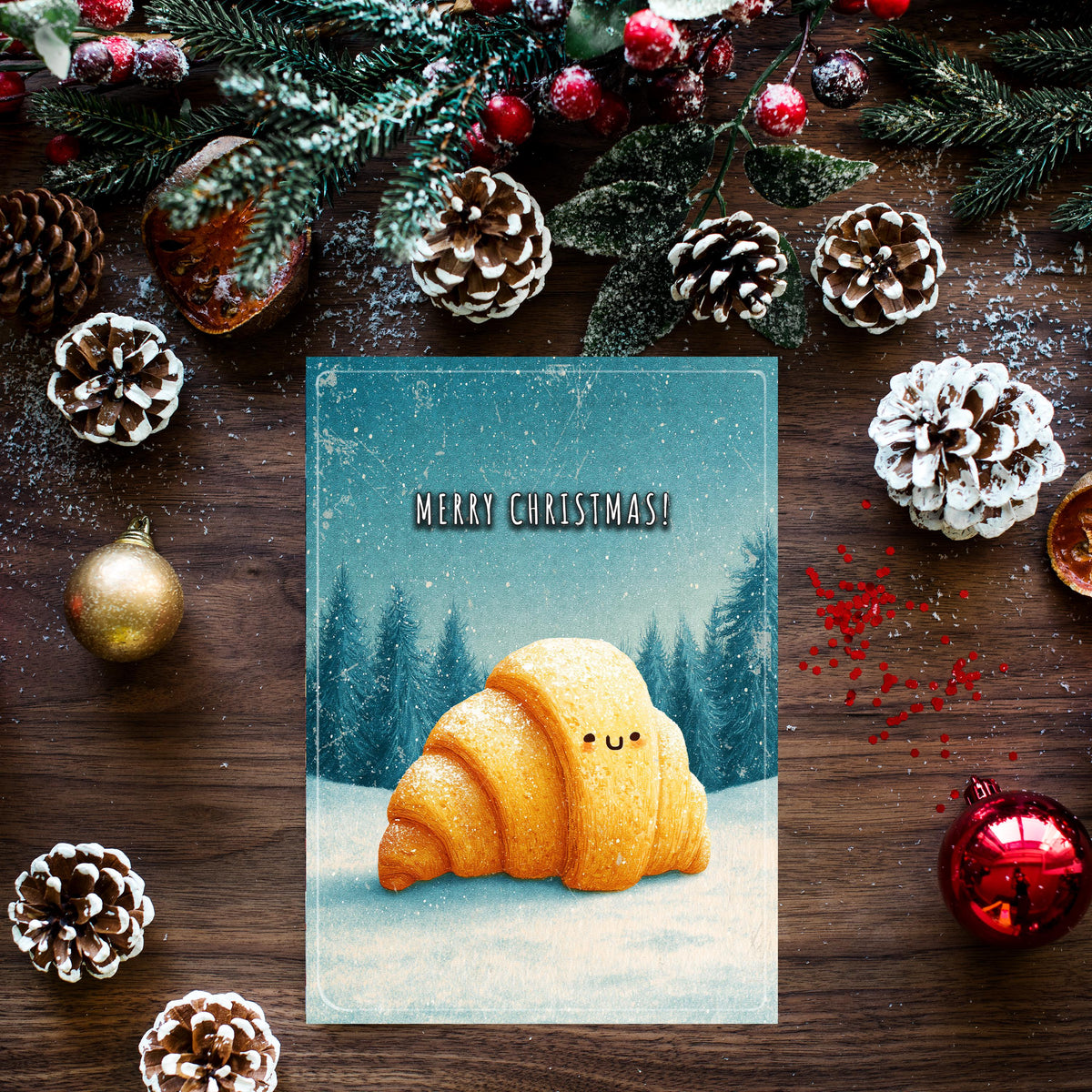 Croissant Christmas Card | Funny Foodie Holiday Greeting