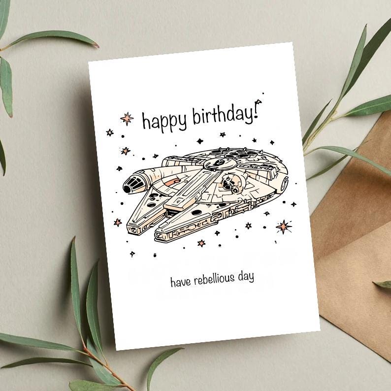 Millennium Falcon Birthday Card: Star Wars Sci-Fi Greeting