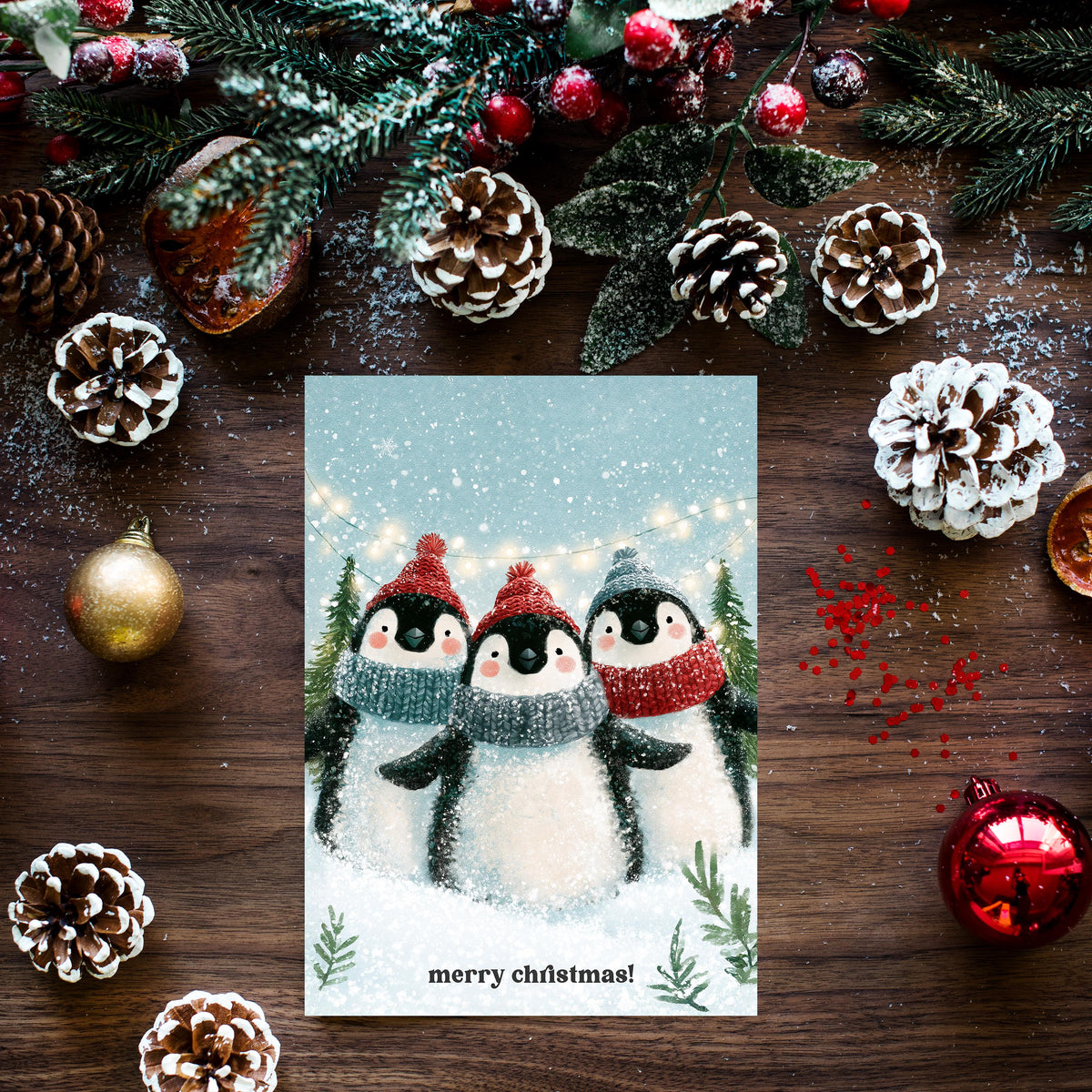 Penguin Christmas Card, Cute Penguin Christmas, Winter Penguin Greeting Card, Snowy Christmas Card, Penguin Lover Gift, Cute Animal Card