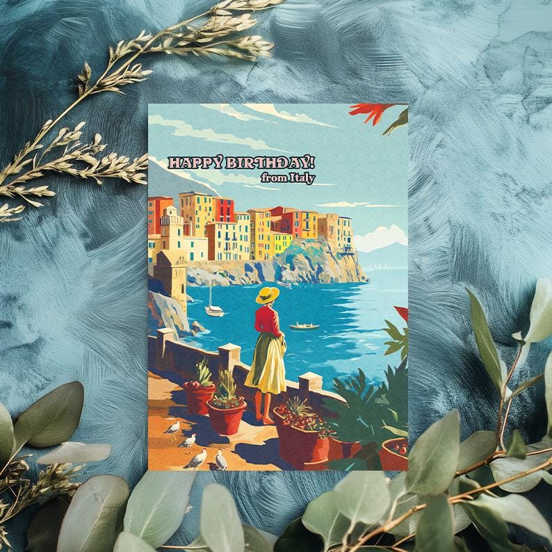 Italy Birthday Card: Rome Skyline Travel Art