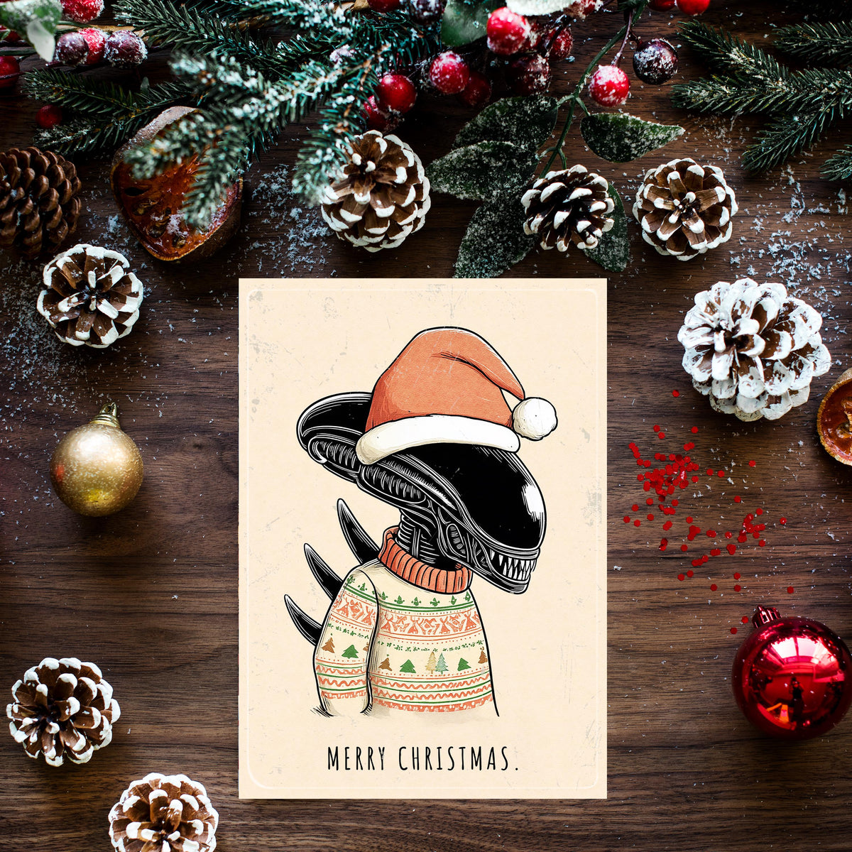 Alien Christmas Card, Sci-Fi Holiday Greetings (A5)