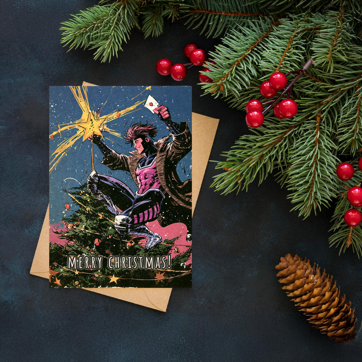 Gambit Christmas Card, Marvel Christmas Card, Funny XMen Xmas Card, Comic Book Holiday Card, Gambit Fan Gift, Superhero Christmas
