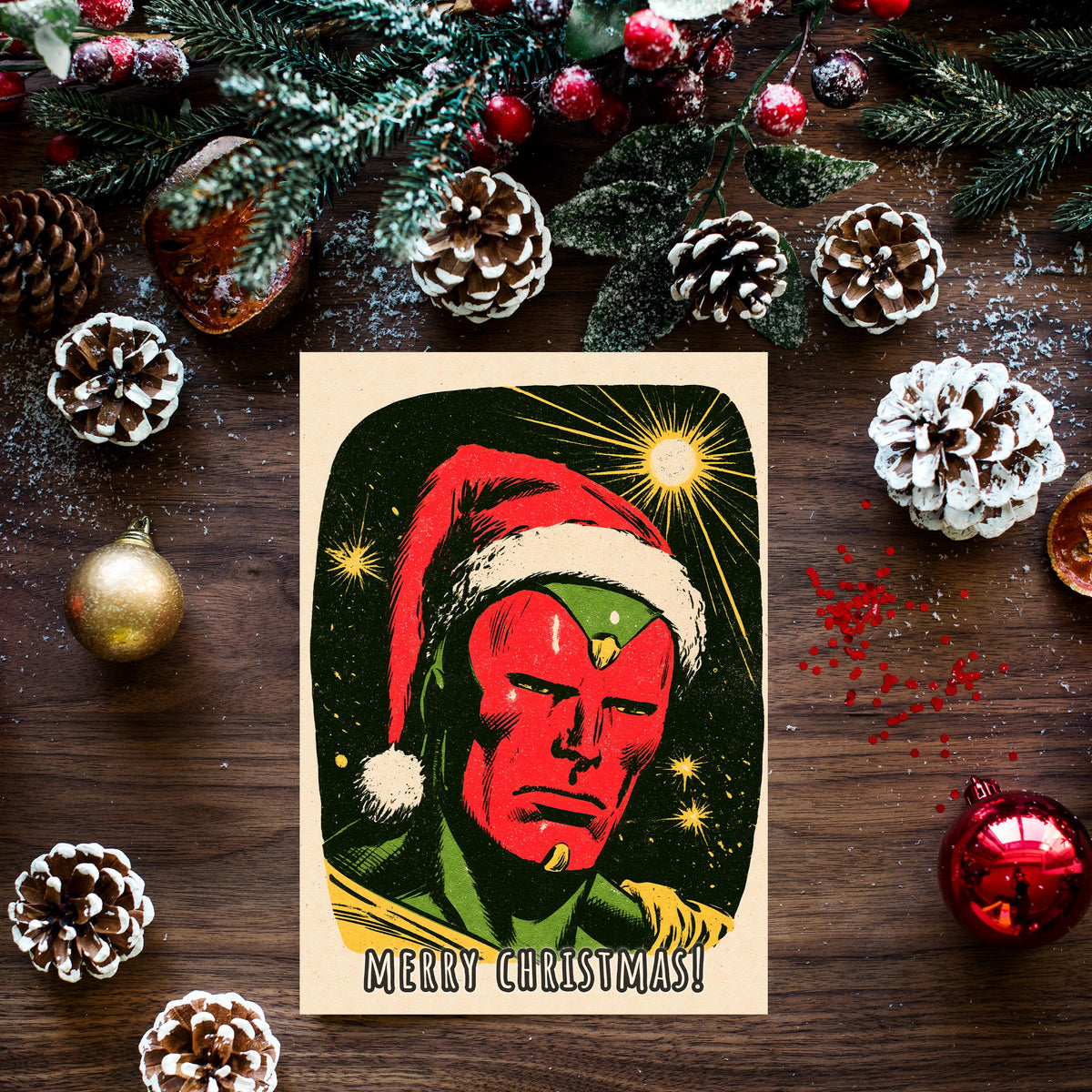 Vision Christmas Card, Marvel Superhero Xmas Card, Vision Holiday Card, Avengers Christmas Card, Comic Book Christmas, Marvel Fan Gift