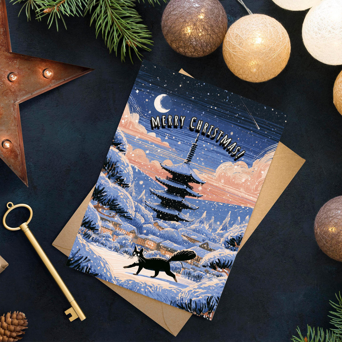 Japan Christmas Card, Japanese Christmas Card, Tokyo Winter Card, Mount Fuji Xmas Card, Japanese Holiday Card, Winter Travel Gift