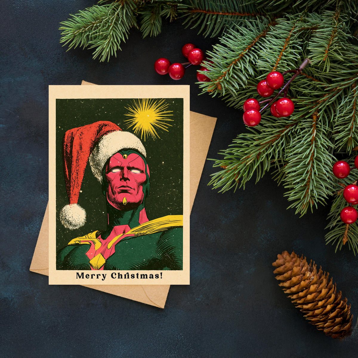 Vision Christmas Card, Marvel Superhero Xmas Card, Vision Holiday Card, Avengers Christmas Card, Comic Book Christmas, Marvel Fan Gift