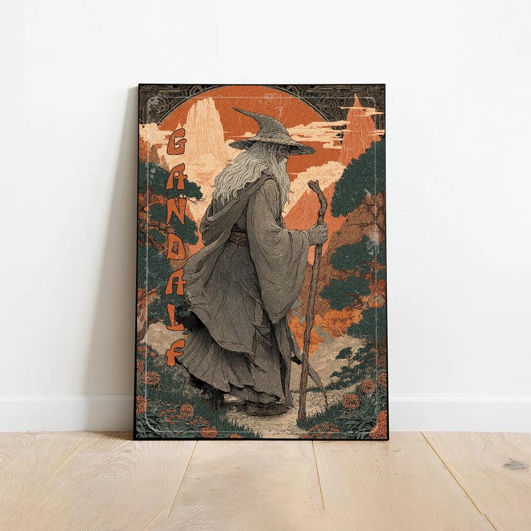 Japanese Gandalf Art Print: Lord of the Rings Inspired Poster