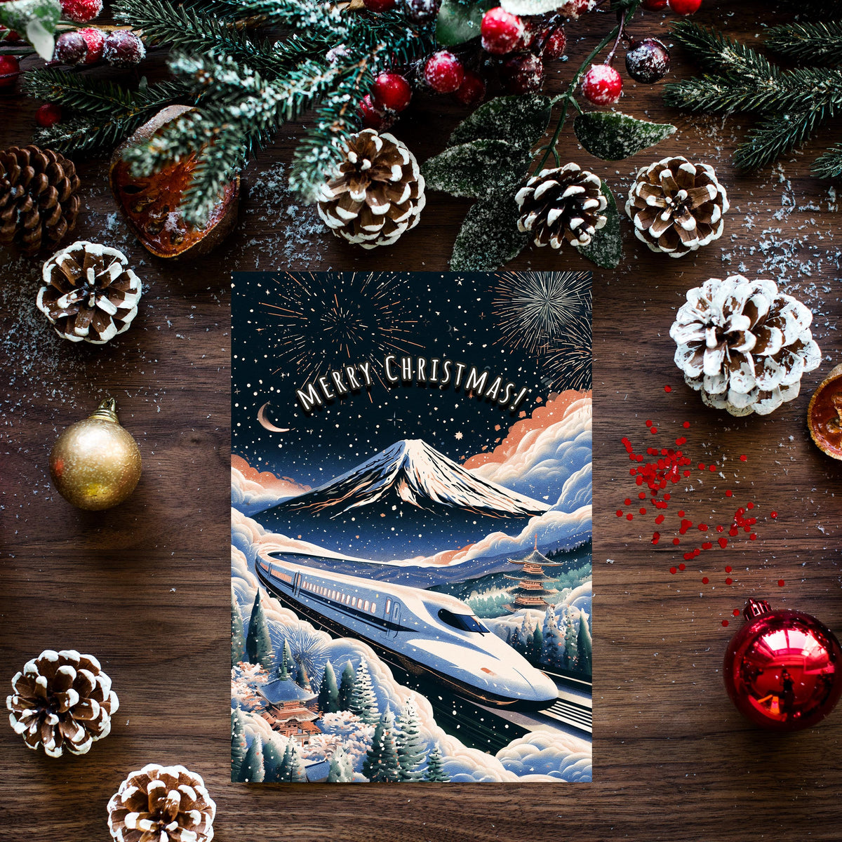 Japan Christmas Card, Japanese Christmas Card, Tokyo Winter Card, Mount Fuji Xmas Card, Japanese Holiday Card, Winter Travel Gift