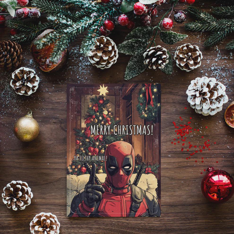 Funny Deadpool Christmas Card, Avengers, Wolverine