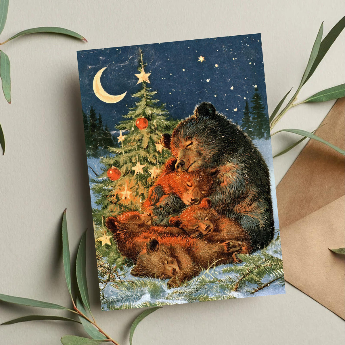 Bear Christmas Card, Woodland Christmas Card, Family Christmas Greeting, Cute Bear Holiday Card, Rustic Christmas Gift, Winter Animal Card
