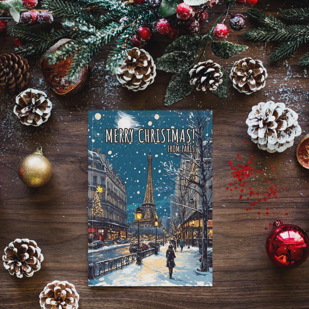 Paris Christmas Card • Eiffel Tower Holiday Greeting
