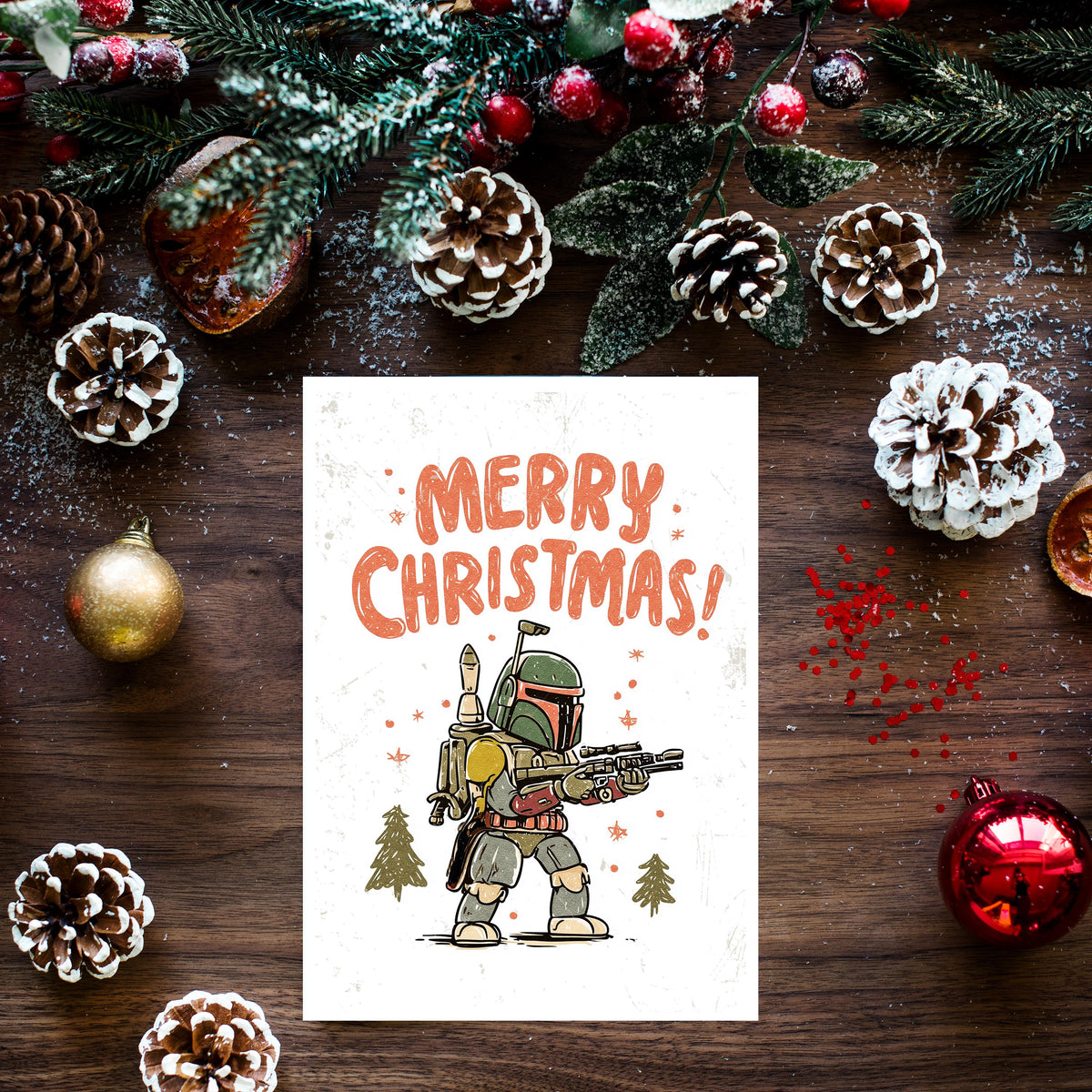 Boba Fett Christmas Card, Star Wars Holiday Gift