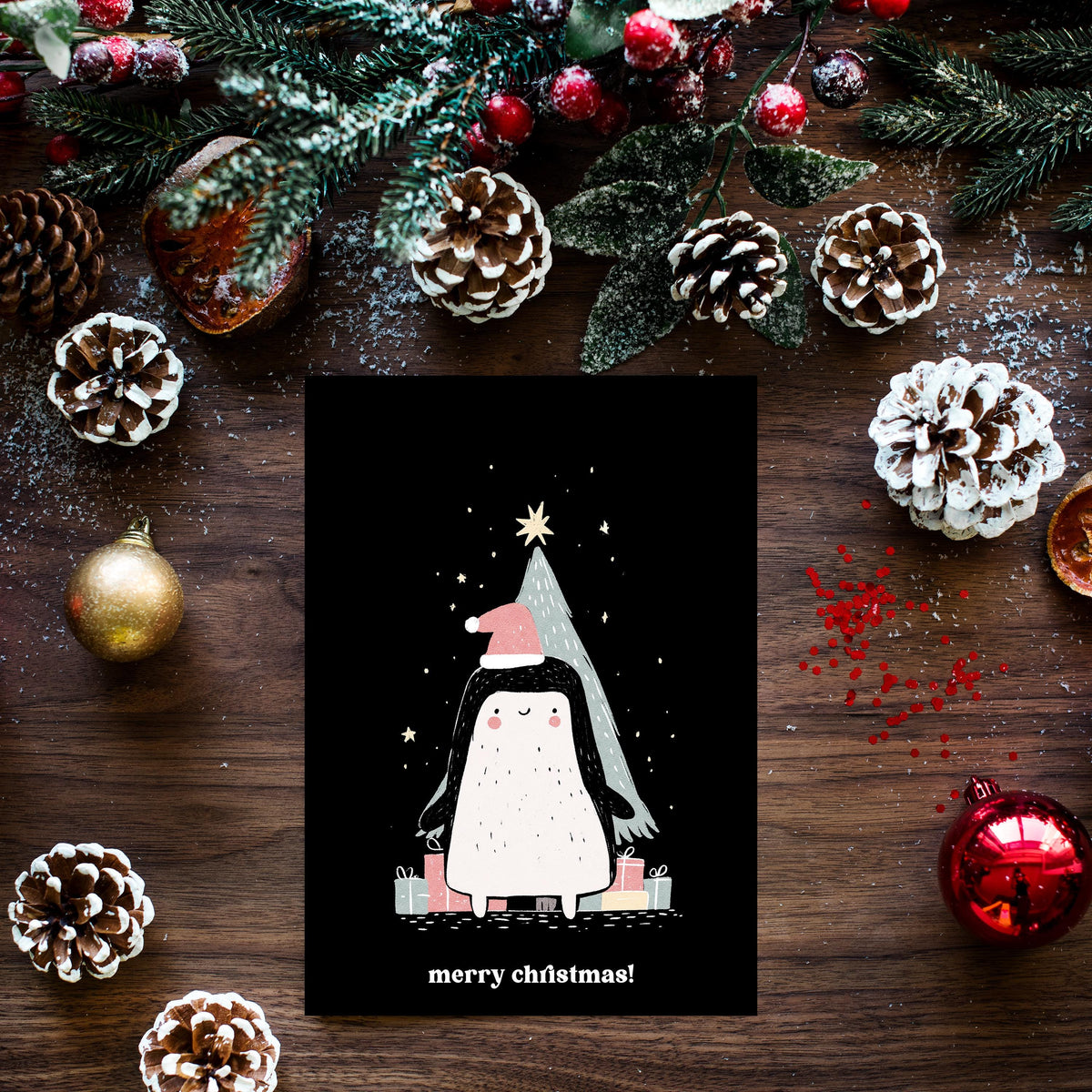 Penguin Christmas Card, Cute Penguin Christmas, Winter Penguin Greeting Card, Snowy Christmas Card, Penguin Lover Gift, Cute Animal Card