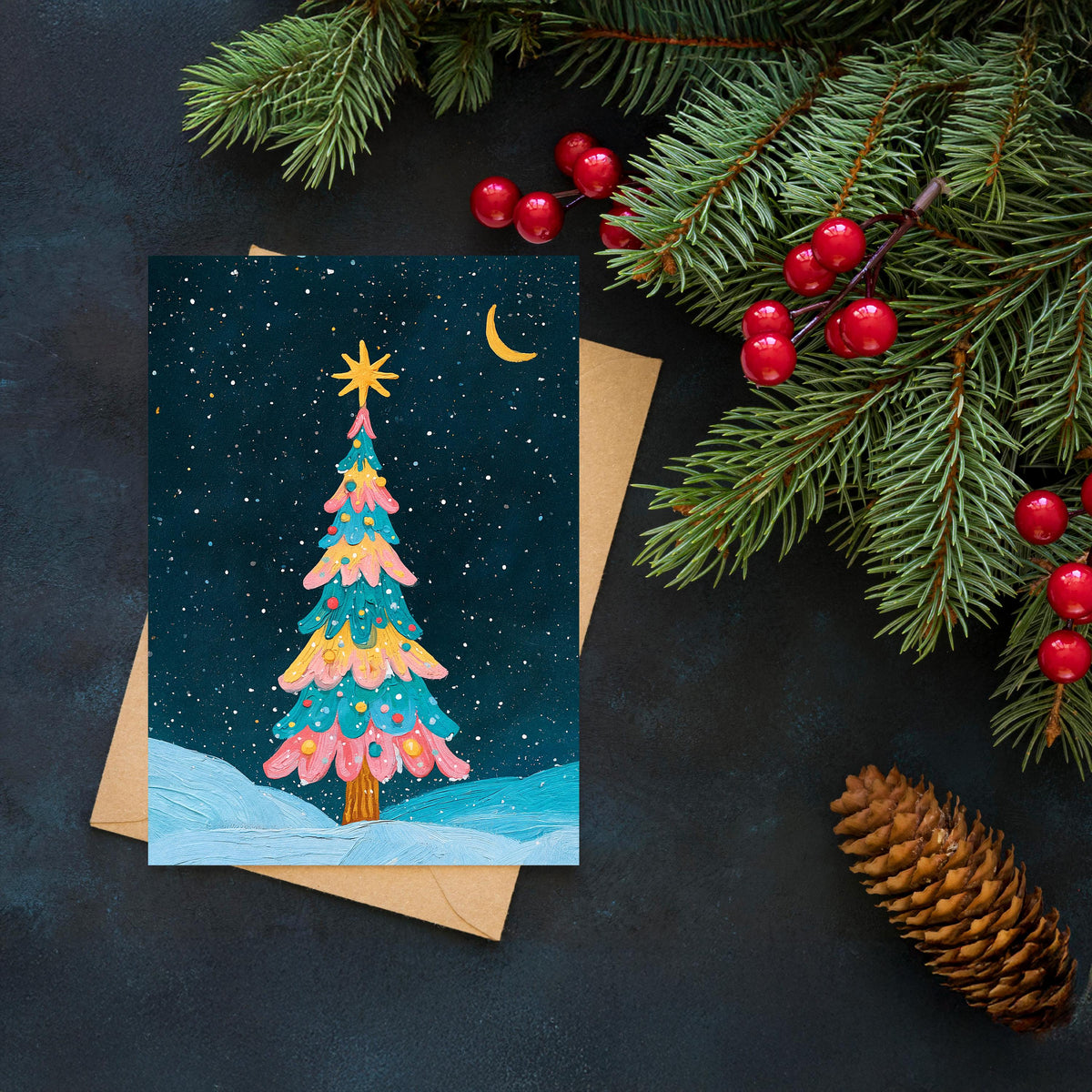 Christmas Tree Card, Winter Christmas Greeting Card, Cute Christmas Card, Festive Holiday Card, Snowy Christmas Gift, Nordic Style Card