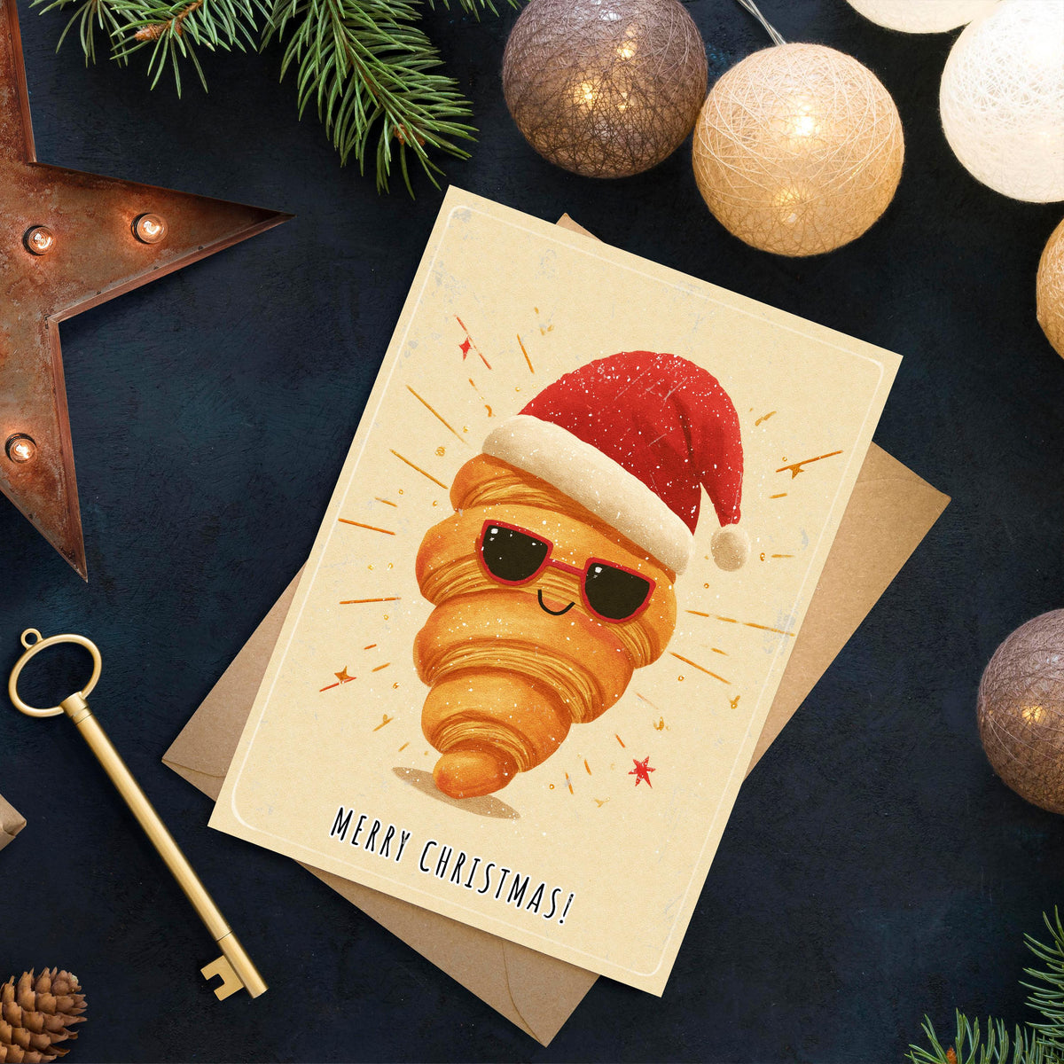 Funny Croissant Christmas Card | Cute Foodie Holiday Greeting