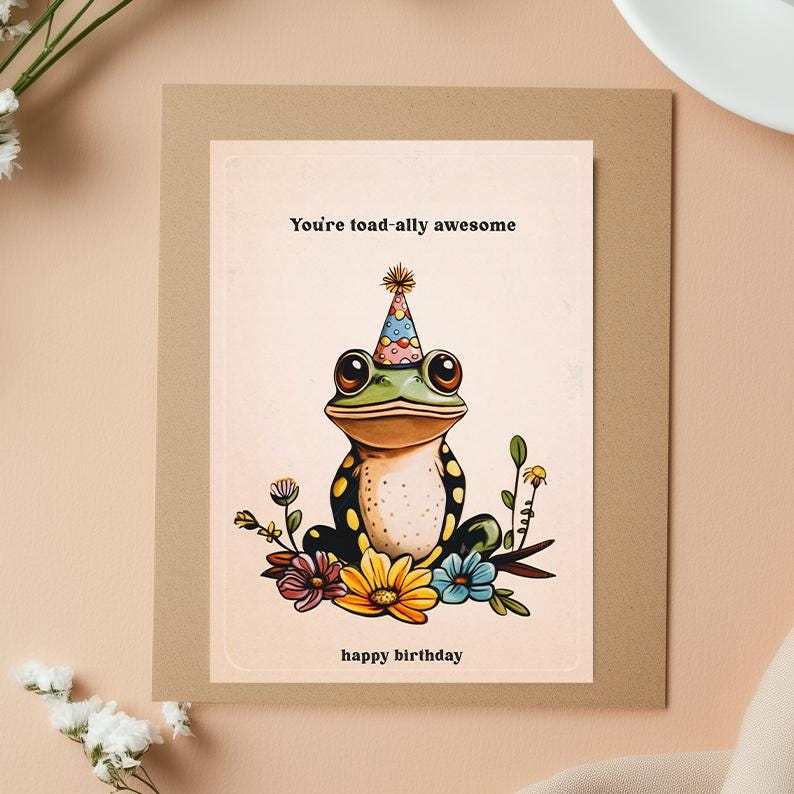 Funny Frog Birthday Card - You’re Toad-ally Awesome - Pun Greeting Card for Him, Her, Kids, Friends - Cute Amphibian Animal Pun Card