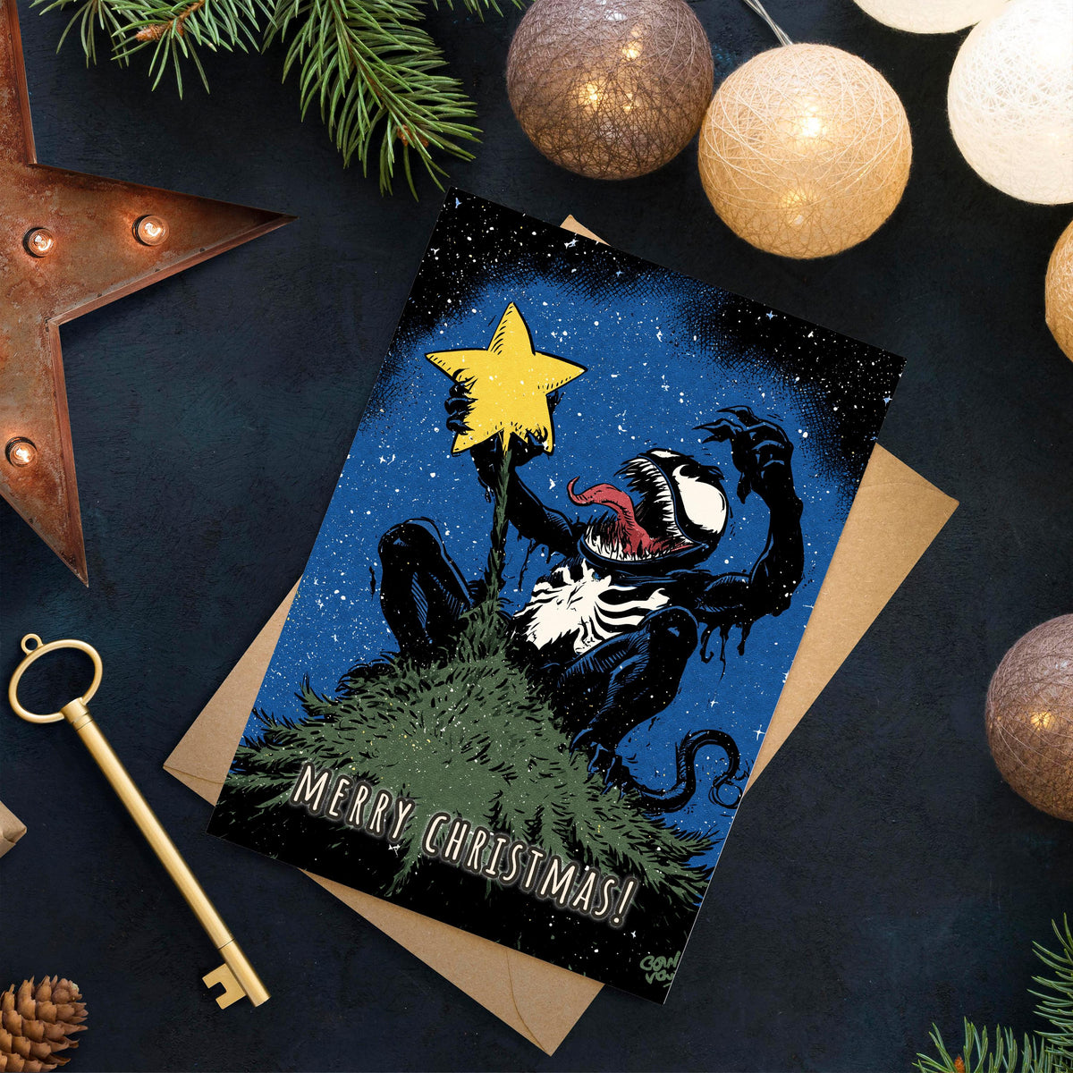 Venom Christmas Card, Funny Marvel Christmas Card, Horror Christmas Greeting Card, Geeky Comic Gift, Venom Fan Gift, Xmas Card
