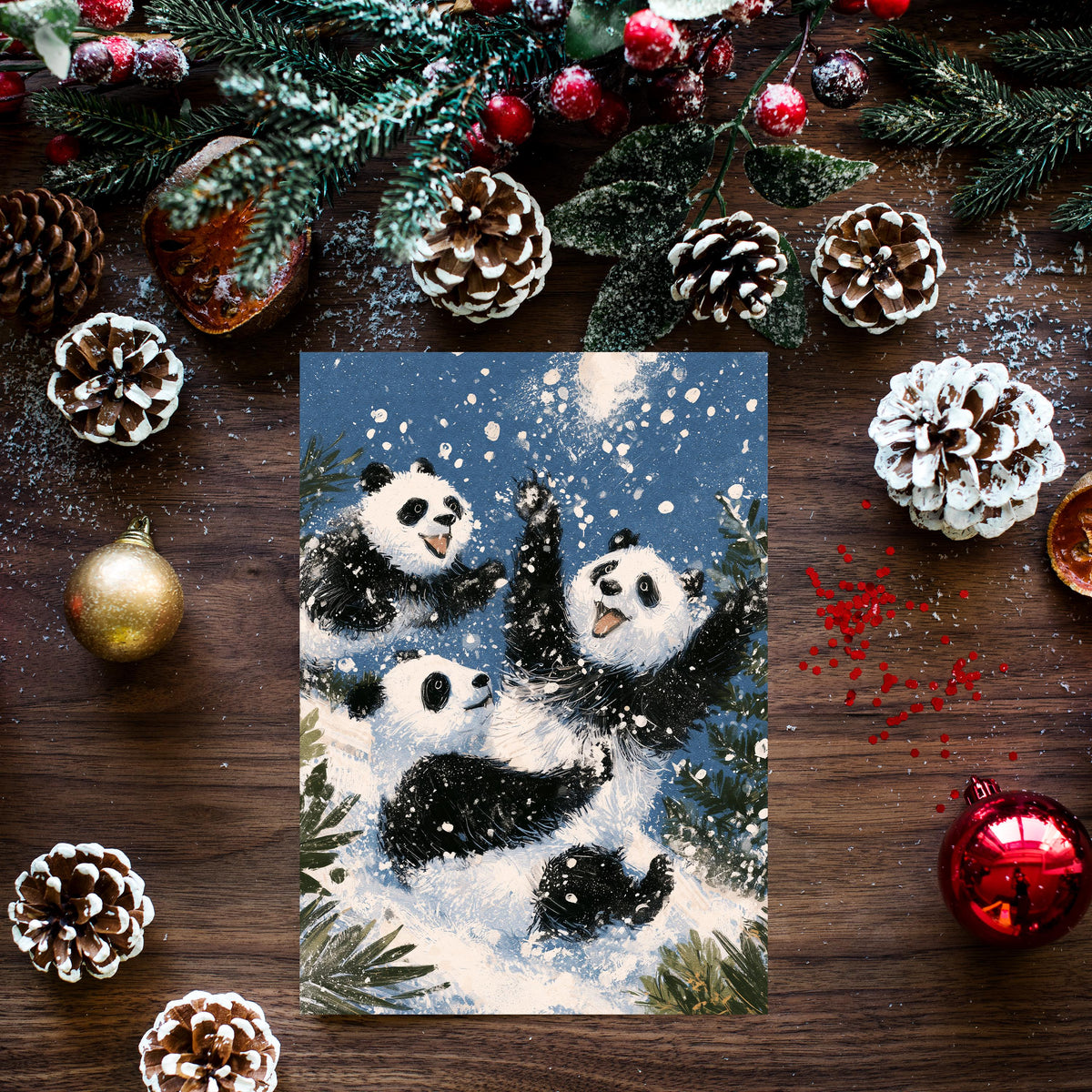 Panda Christmas Card, Cute Panda Xmas Card, Kawaii Christmas Card, Panda Holiday Greeting, Cute Animal Christmas Gift