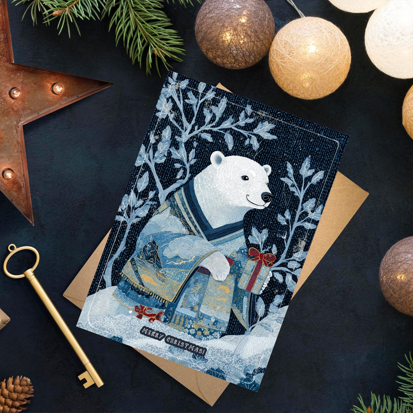 Polar Bear Christmas Card | Cute Winter Holiday Greeting | Funny Xmas Card  | Japanese Art Style Holiday Greeting |