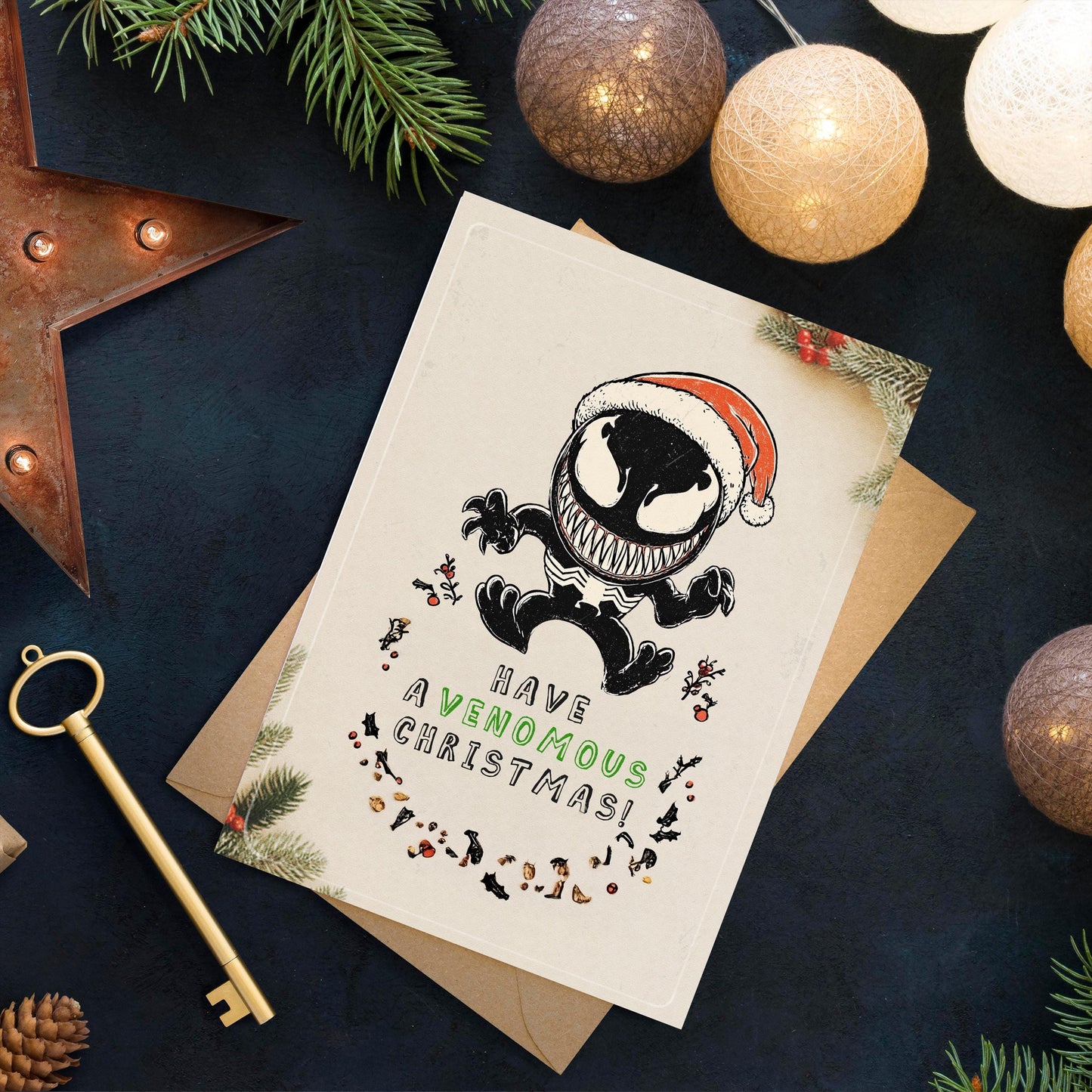 Funny Venom Christmas Card – Marvel Inspired Holiday Greeting – Geeky Superhero Xmas Card for Him or Her - spiderman card