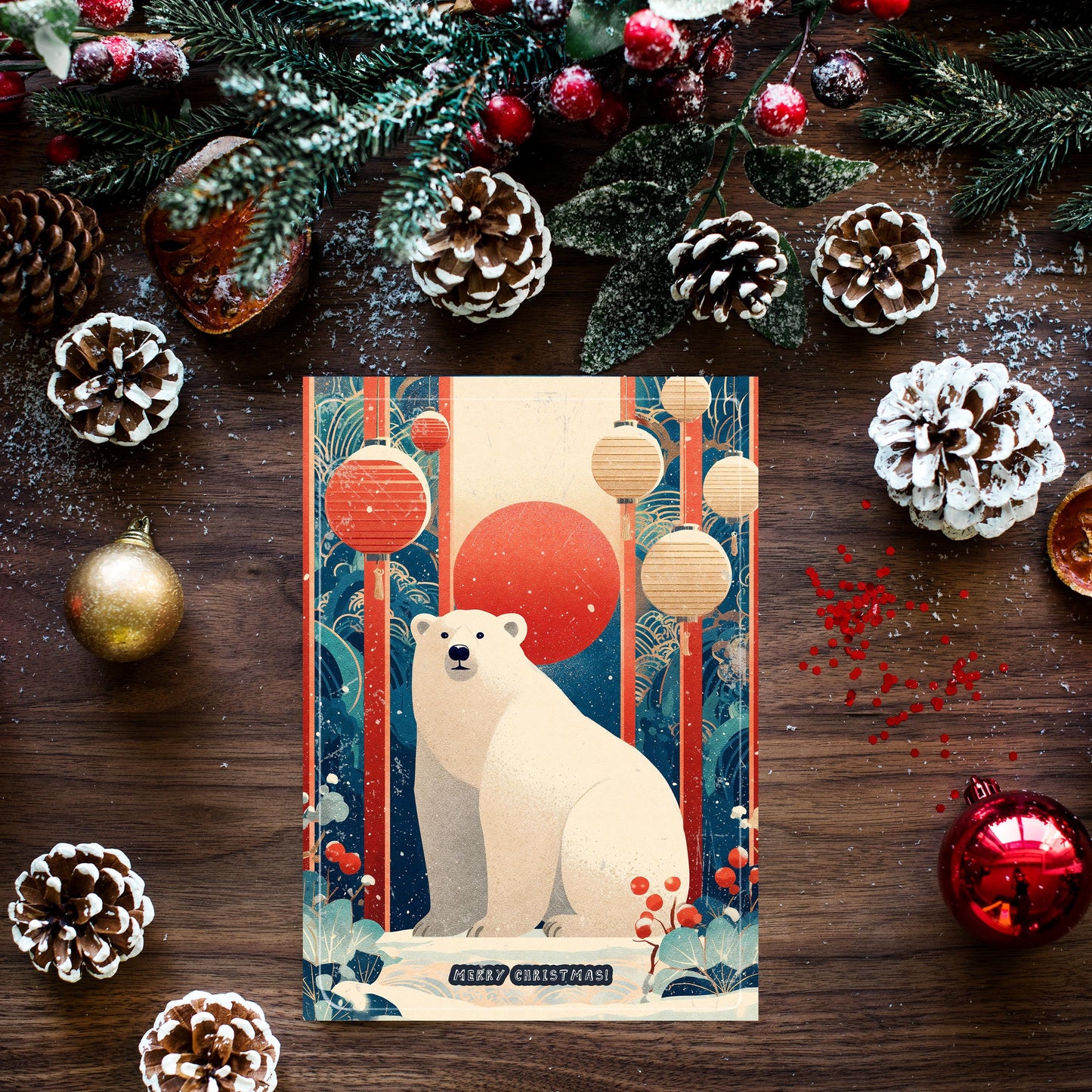 Polar Bear Christmas Card | Japanese Art Style Holiday Greeting