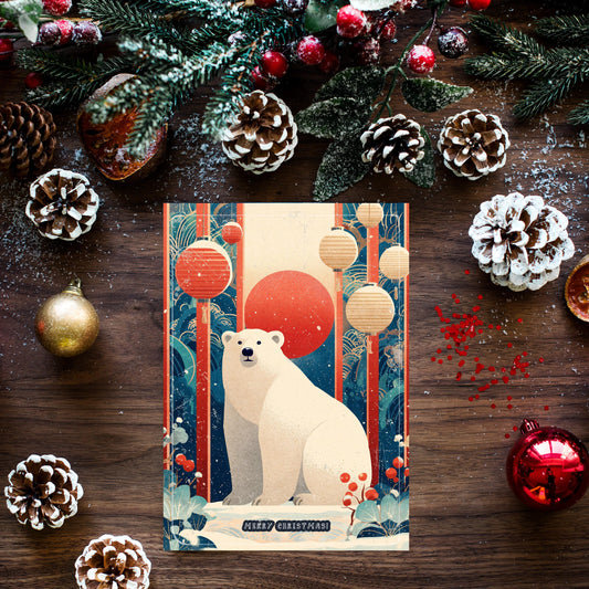 Polar Bear Christmas Card | Japanese Art Style Holiday Greeting