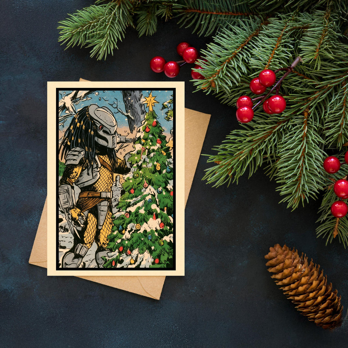 Predator Christmas Card, Predator Holiday Card, Sci Fi Christmas Card, Alien Hunter Christmas, Horror Christmas Gift, Geeky Holiday Card