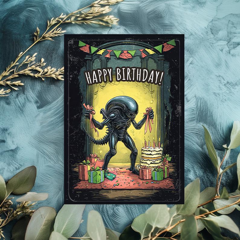 Alien Birthday Card: Sci-Fi Movie Inspired A5 Greeting Card