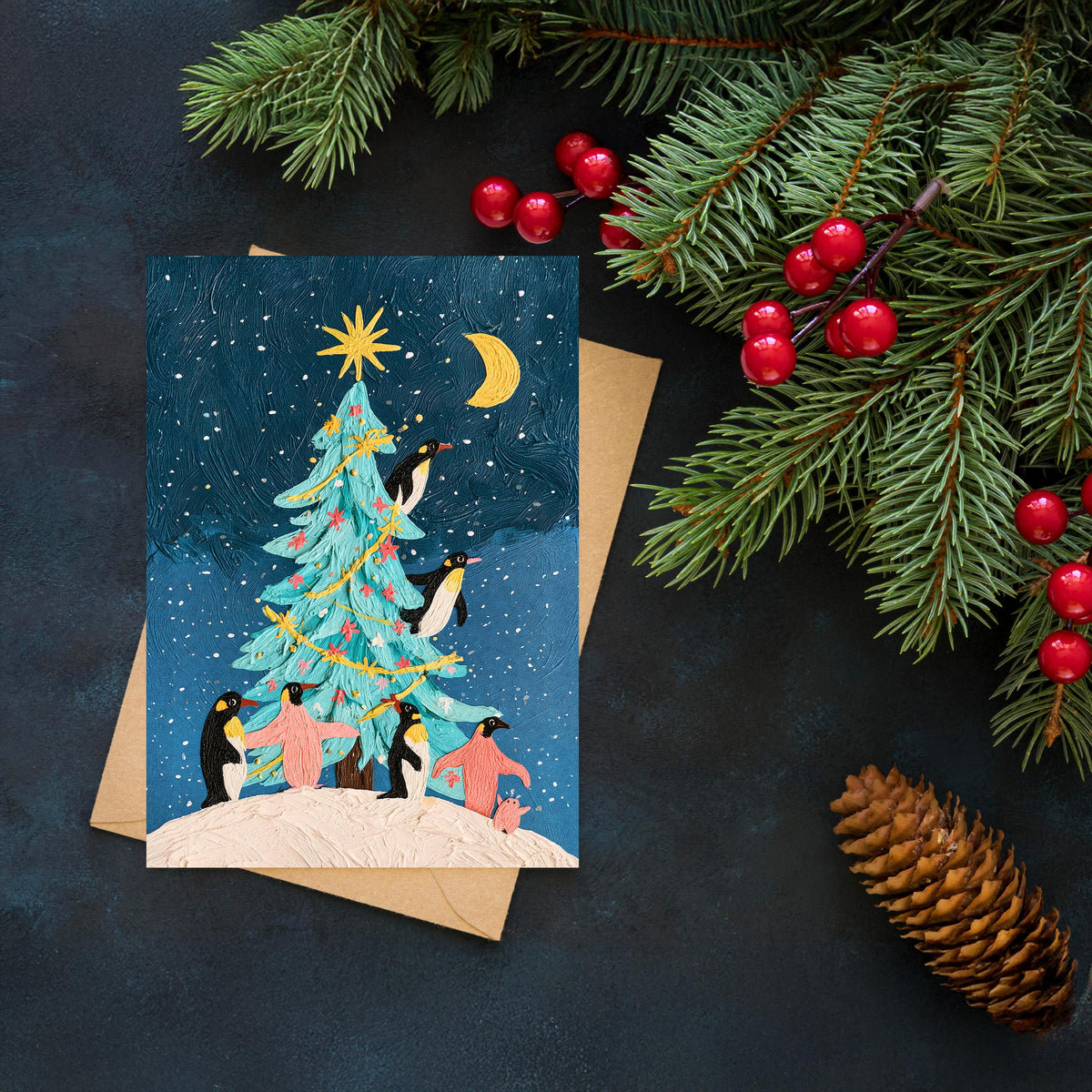 Penguin Christmas Card, Cute Penguin Christmas, Winter Penguin Greeting Card, Snowy Christmas Card, Penguin Lover Gift, Cute Animal Card