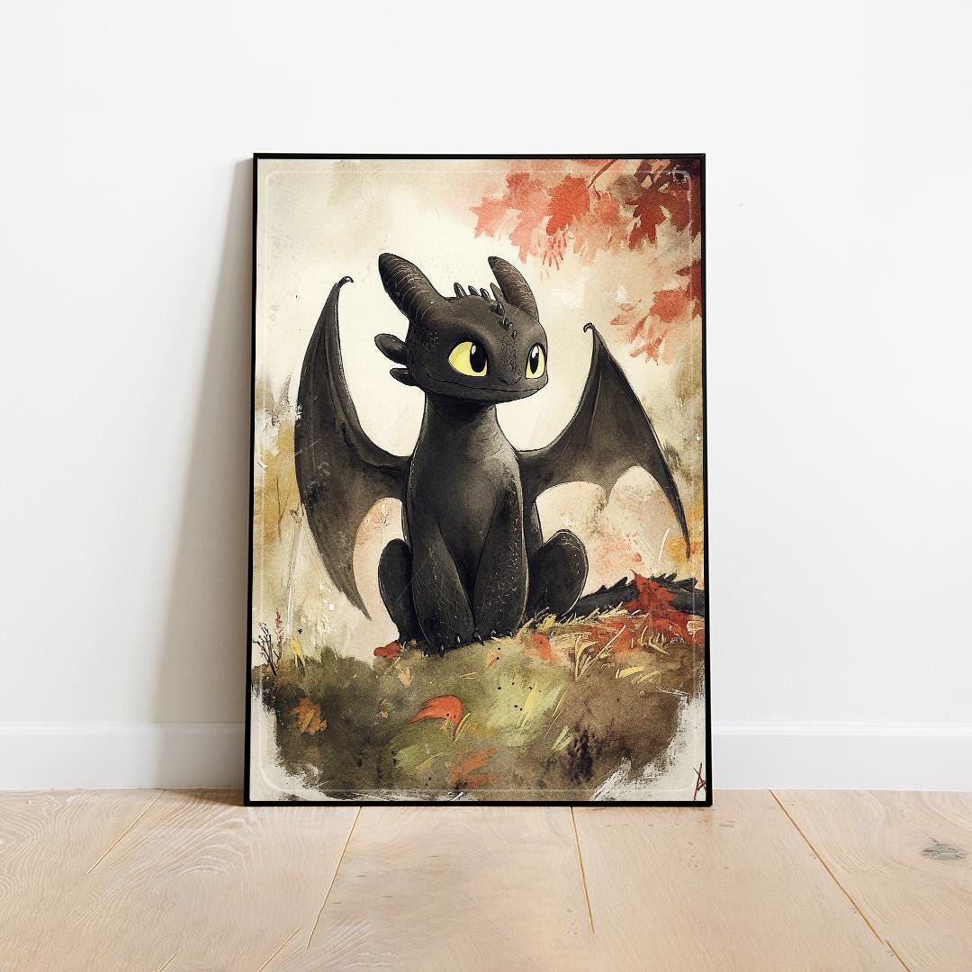 Toothless Dragon Art Print: Japanese-Style How to Train Your Dragon Poster