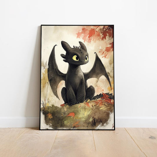 Toothless Dragon Art Print: Japanese-Style How to Train Your Dragon Poster