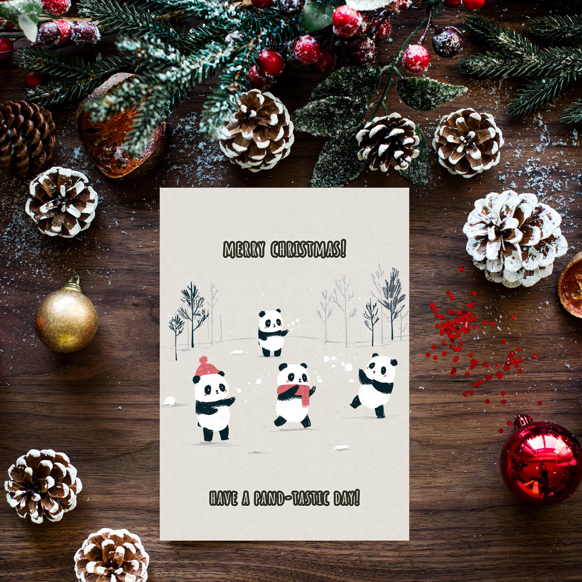 Panda Christmas Card, Cute Panda Xmas Card, Kawaii Christmas Card, Panda Holiday Greeting, Cute Animal Christmas Gift