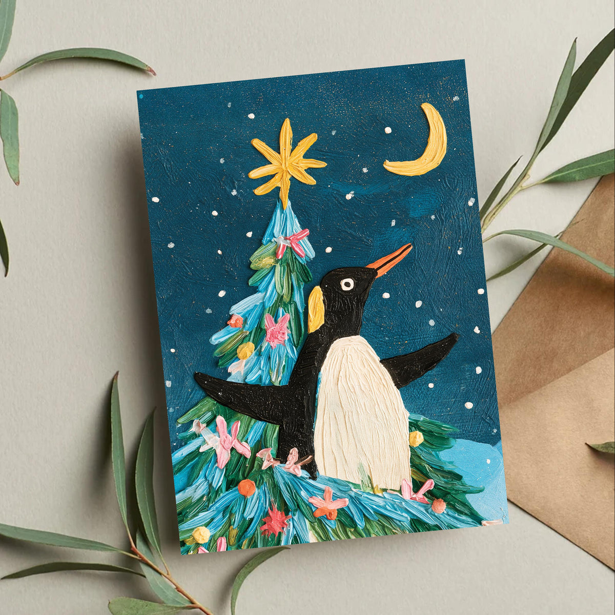 Penguin Christmas Card, Cute Penguin Christmas, Winter Penguin Greeting Card, Snowy Christmas Card, Penguin Lover Gift, Cute Animal Card