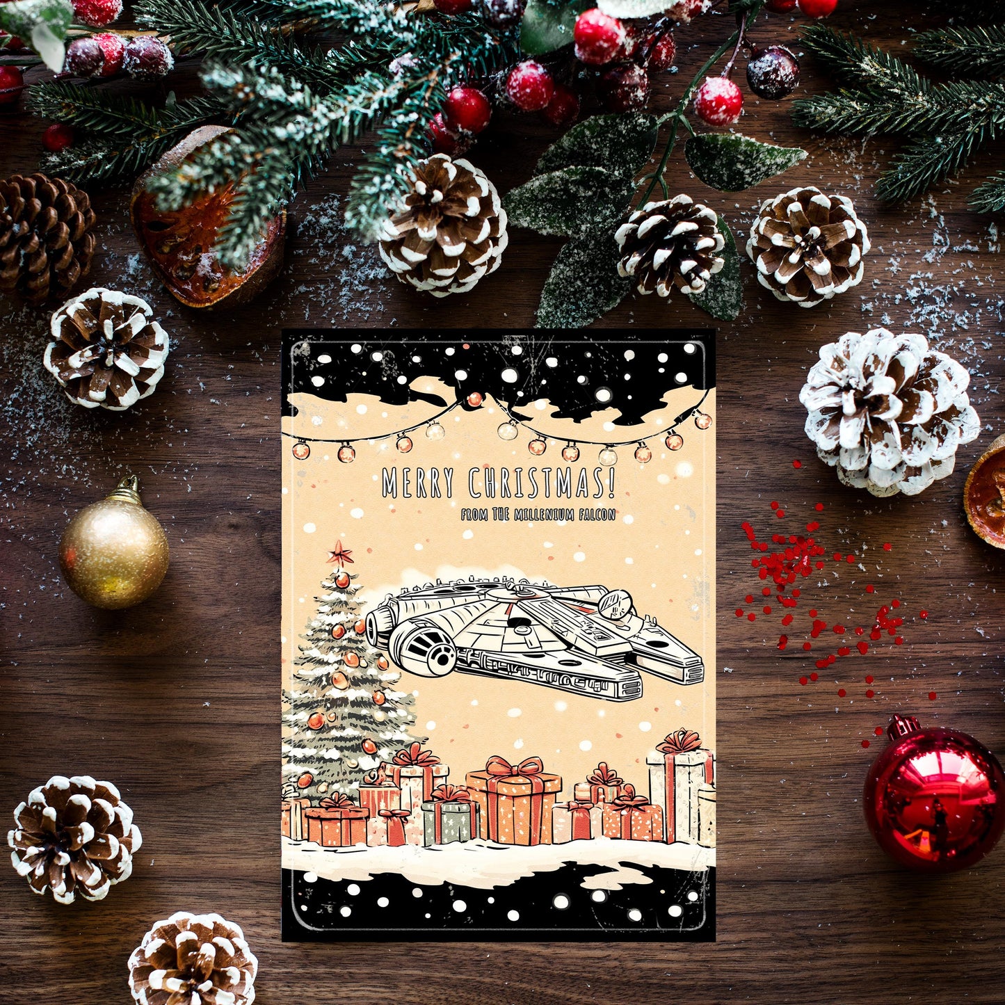 Millennium Falcon Christmas Card | Funny Star Wars Holiday Greeting