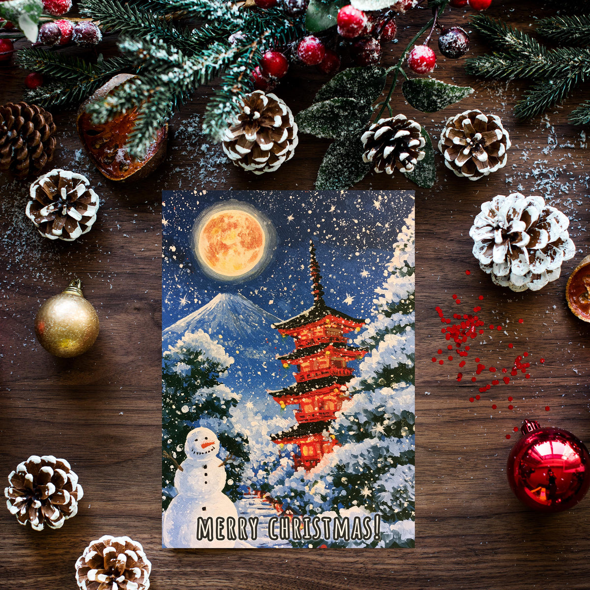Japan Christmas Card, Japanese Christmas Card, Tokyo Winter Card, Mount Fuji Xmas Card, Japanese Holiday Card, Winter Travel Gift