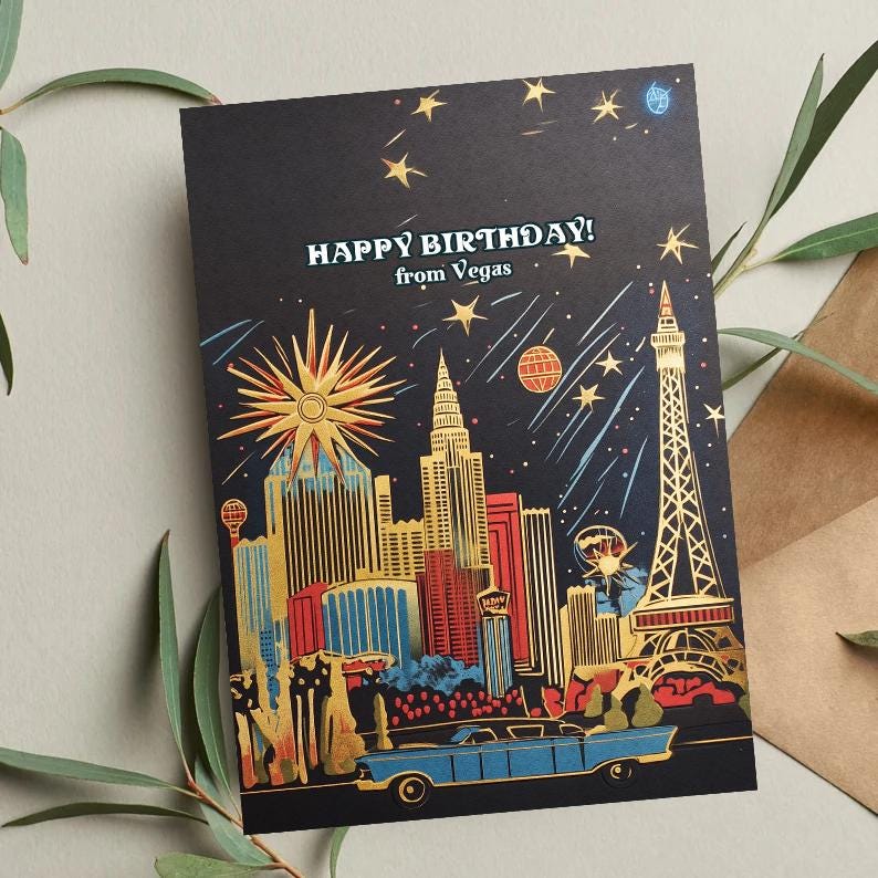 Las Vegas Birthday Card: Nevada Skyline Travel Gift