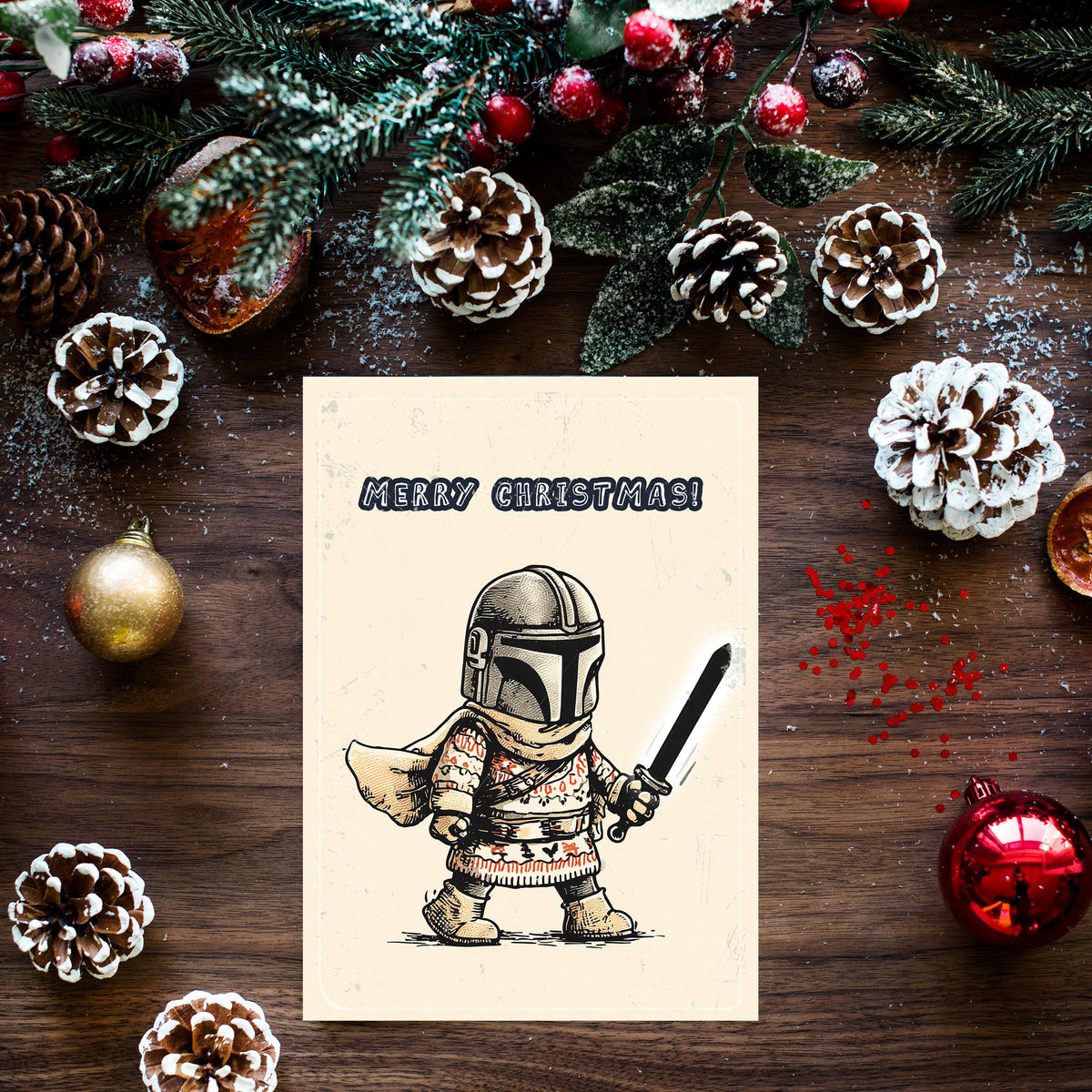 Funny Mandalorian Christmas Card • Star Wars Holiday Gift