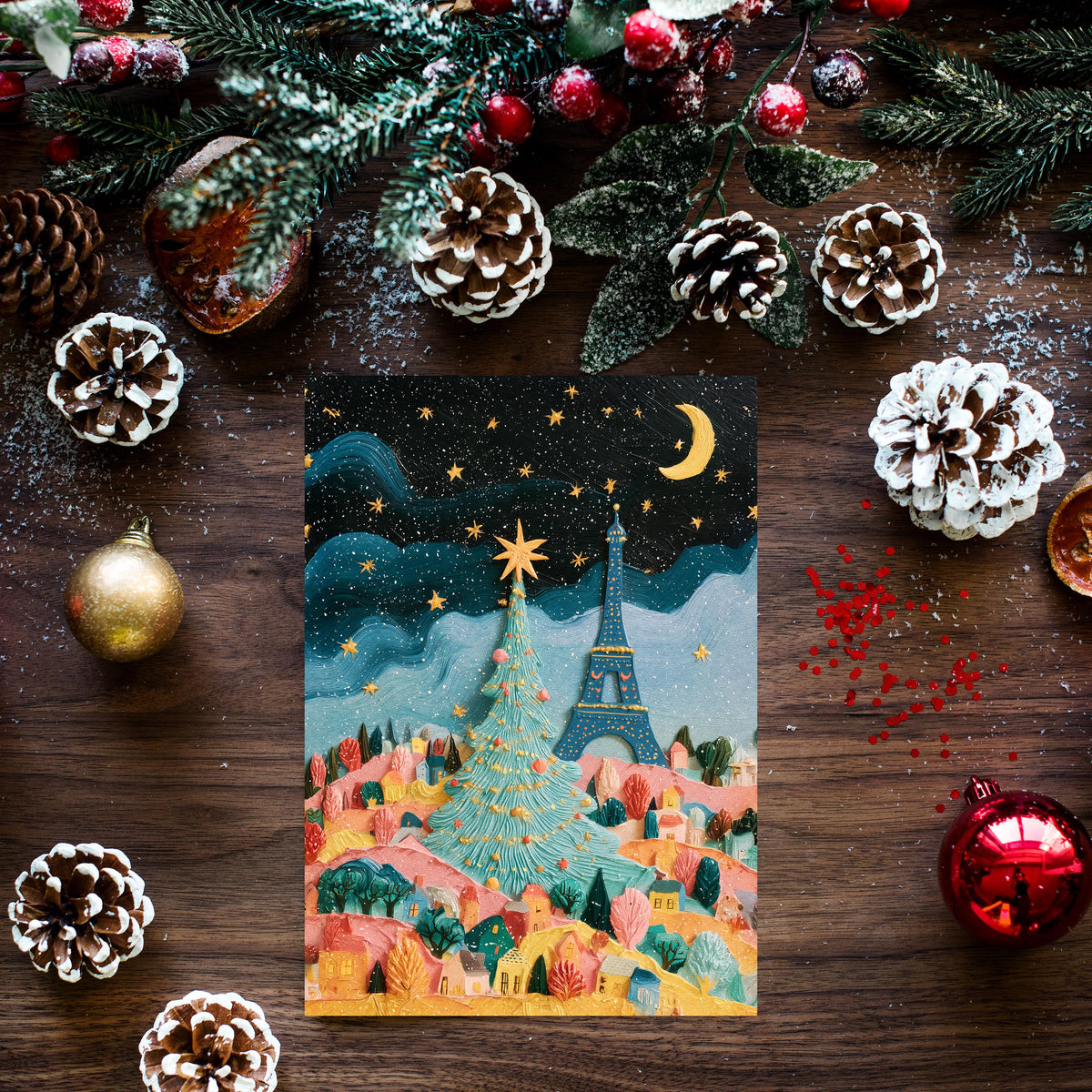 Paris Christmas Card, Christmas in Paris, Paris Winter Art, Eiffel Tower Christmas Card, Parisian Holiday Card, French Christmas Gift