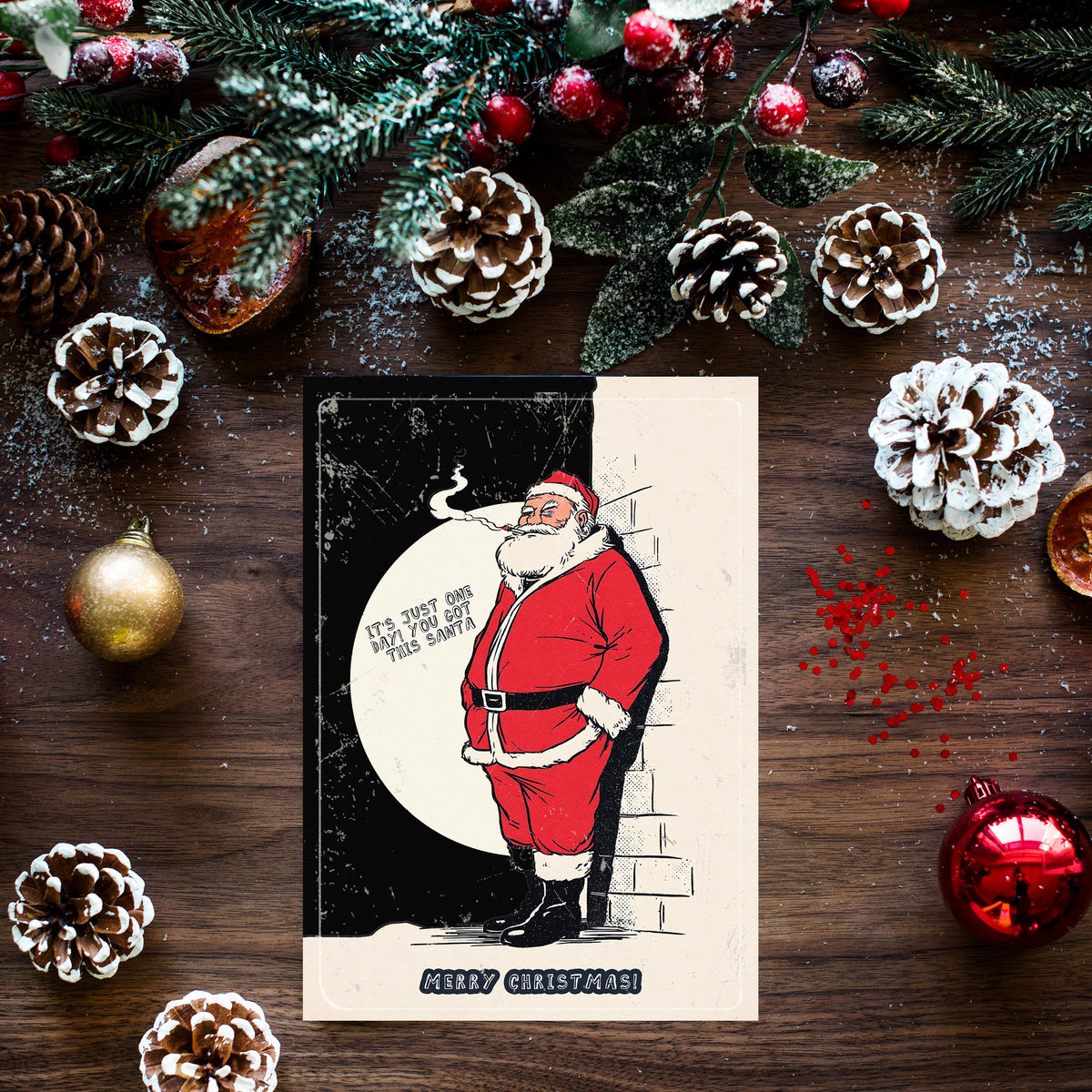 Funny Stressed Santa Christmas Card | Sarcastic Holiday Greeting