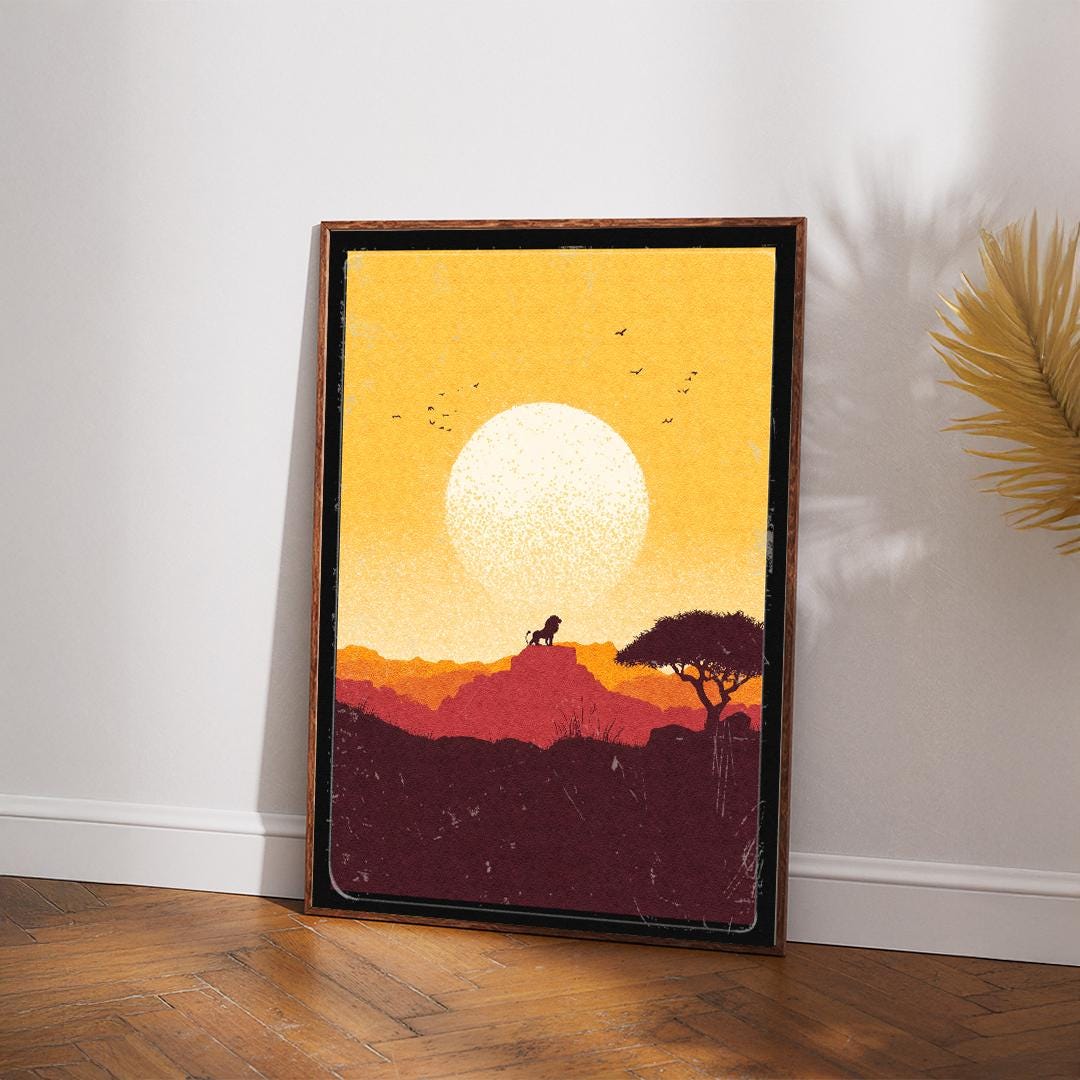 Lion King Poster | Disney Wall Art | Simba, Nala and Pride Rock | Kids Room Decor | Movie & Animation Print | Disney Gift